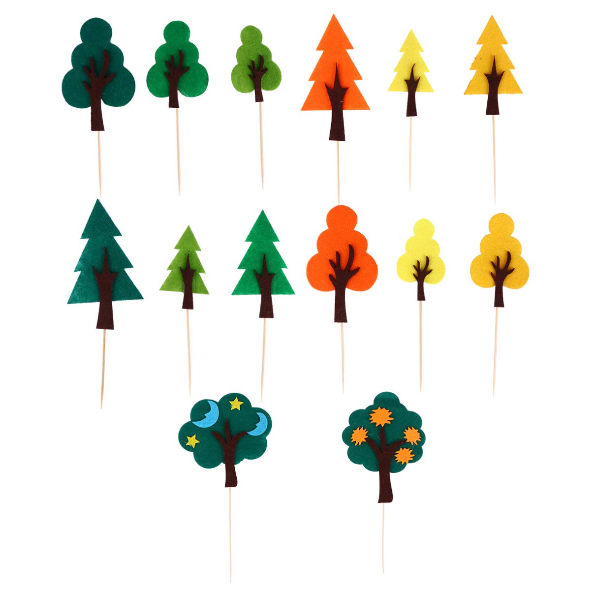 Amosfun 14pcs Tree Cake Toppers Birthday Cake Toppers Cupcake Toppers Cake Picks Fruit Picks Cake Decoration for Birthday Party Baby Shower
