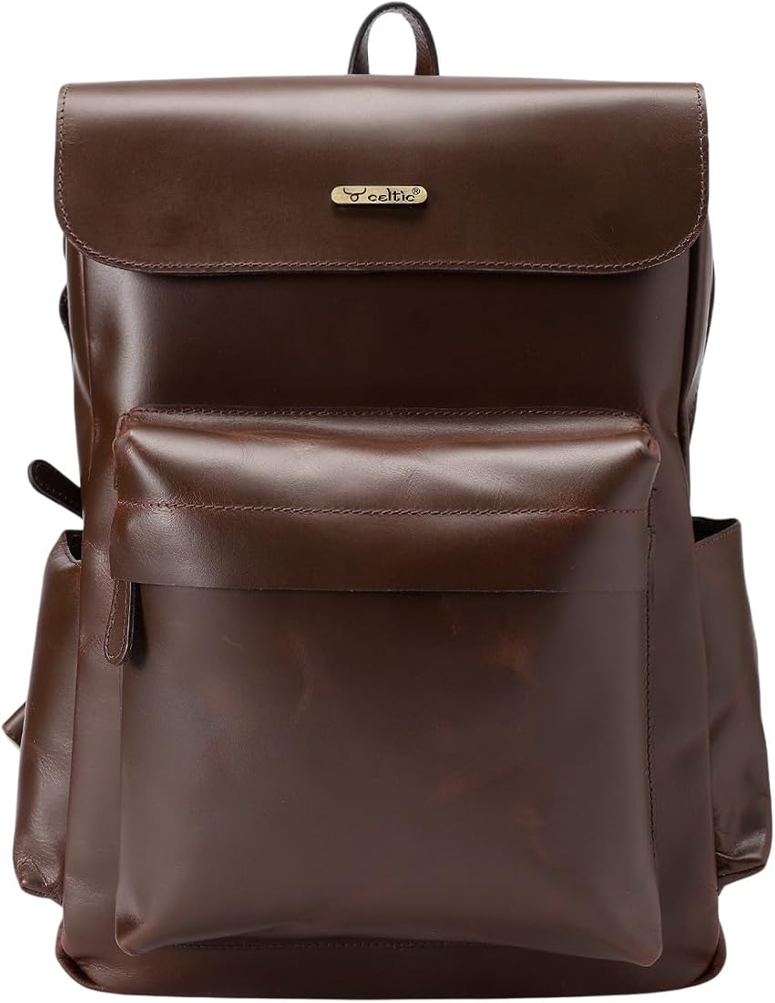 Buy Celtic Genuine Leather Backpack for Men & Women | Fits 13 Inch Laptop Backpack with Flap Closure & Front Pocket | Office Travel Work