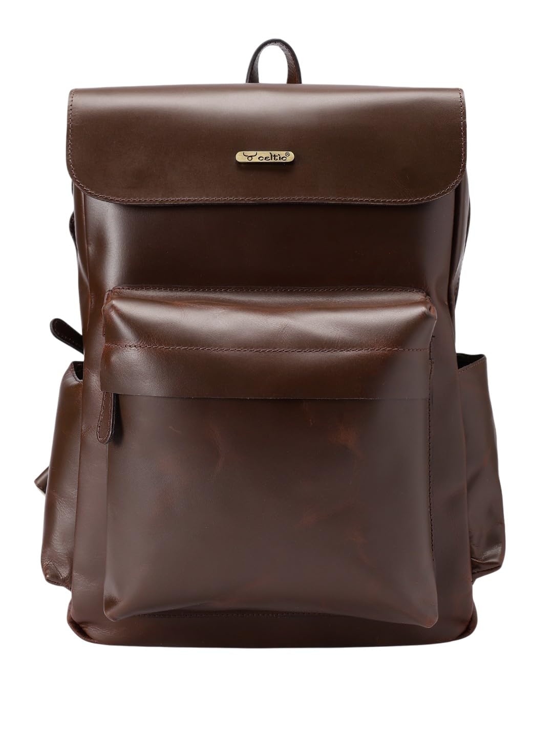 Genuine Leather Backpack for Men & Women | 15.6 Inch Laptop Backpack with Flap Closure & Front Pocket | Office Travel Work | Brown-image-49