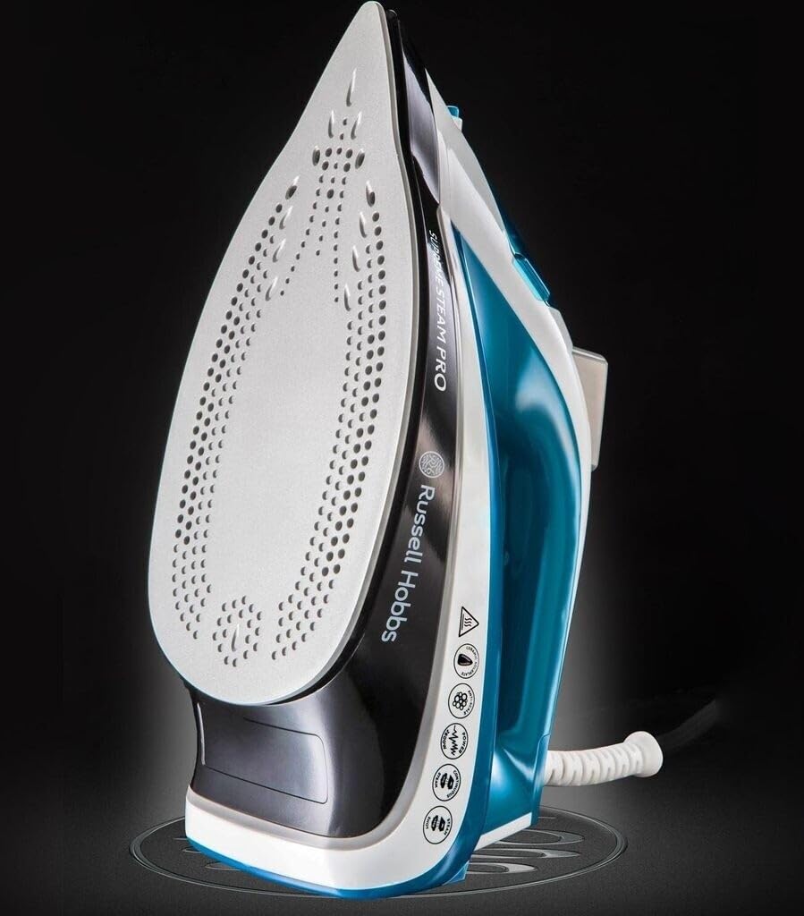 Russell Hobbs Supreme Steam Pro - Plancha de Ropa de Vapor (2600 W, Suela de Cerámica, Azul y Blanco) - ref. 23971-56