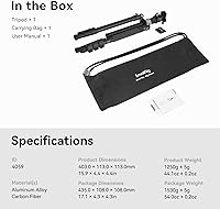 Vista 9 de SmallRig AP-20 Carbon Fiber Tripod, 62.2" Camera Tripod Monopod with Center Column, Compact Lightweight Tripods with 360° Ball Head, Payload 26.5
