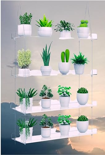 Miniatura 2 de Estantes colgantes para plantas de ventana, 4 niveles para tus plantas de interior o jardín de hierbas, soporte acrílico para plantas colgantes en
