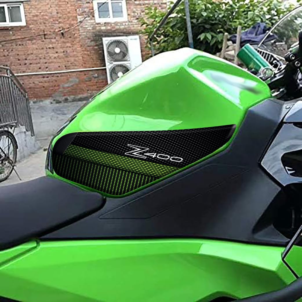 Adhesivo resinado Efecto 3D para Moto Compatible con Kawasaki Z400 (Verde Claro, Kit Protector de depósito y Protecciones Varias)
