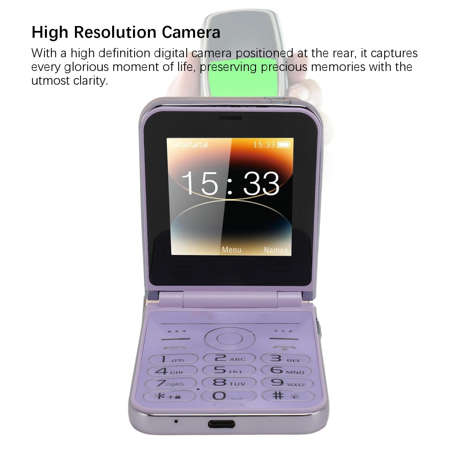 Annadue Teléfono Celular con Botones Grandes para Personas Mayores, Pantalla Dual, Dígitos Grandes, Marcación Rápida, Altavoz, Cámara HD, Linterna LED, Batería de 1400 MAh (Purple)