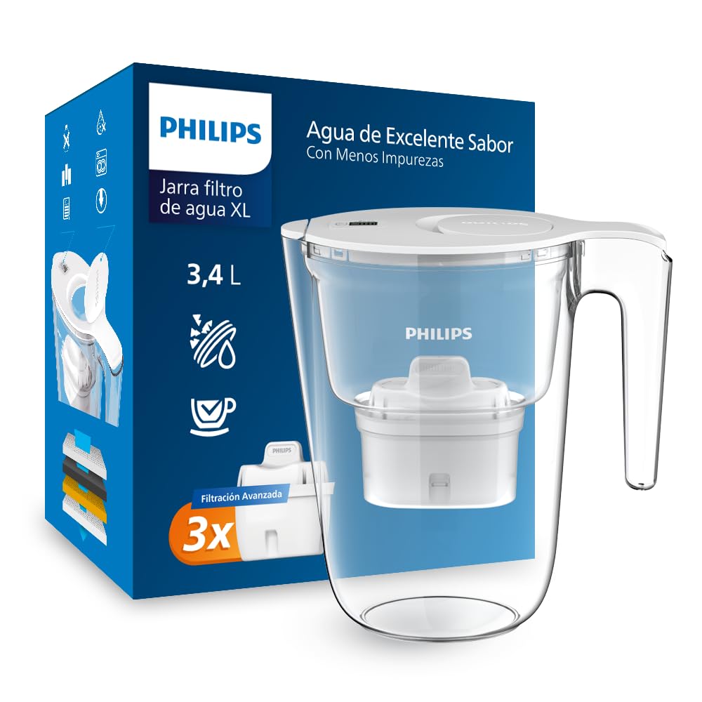 Philips Water Filtro de jarra + 3 cartuchos de filtro de repuesto, Filtración Avanzada, flujo rápido, temporizador electrónico, filtra CLORO, CAL, metales pesados y MICROPLÁSTICOS, capacidad 2,6 L — view 8