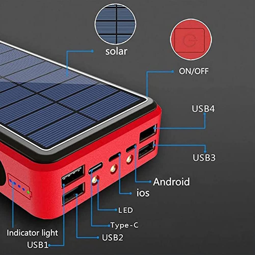 Cargador Solar, 100000Mah Power Bank Portátil Inalámbrico con 4 Outputs Power Bank con USB C Carga Rápida para 99% De Los Dispositivos USB del Mercado,100000Mah,80000mAh