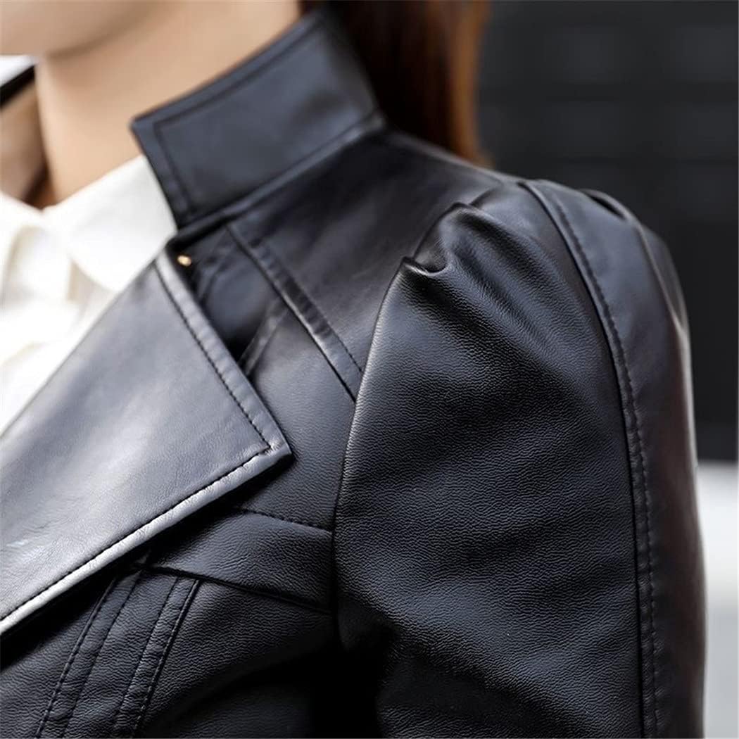 KEHAIOO Women's Leather Jacket Bright Colors Black Motorcycle Coat Short Faux Leather Biker Soft Jacket