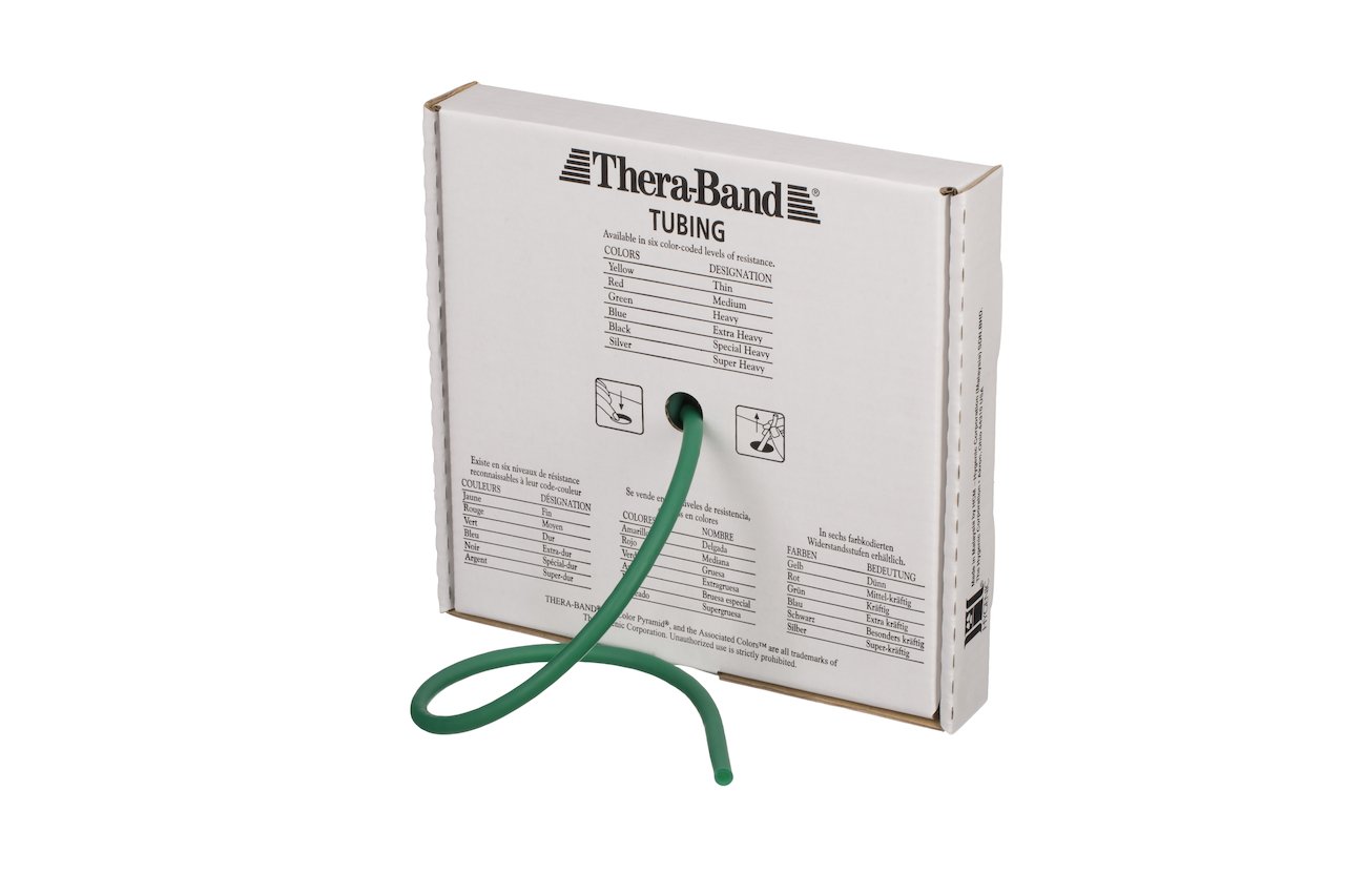 THERABAND Resistance Tubes, Professional Latex Elastic Tubing, Upper & Lower Body, Core Exercise, Physical Therapy, Lower Pilates, At-Home Workout, & Rehab, 25 Foot, Green, Heavy, Intermediate Level 1