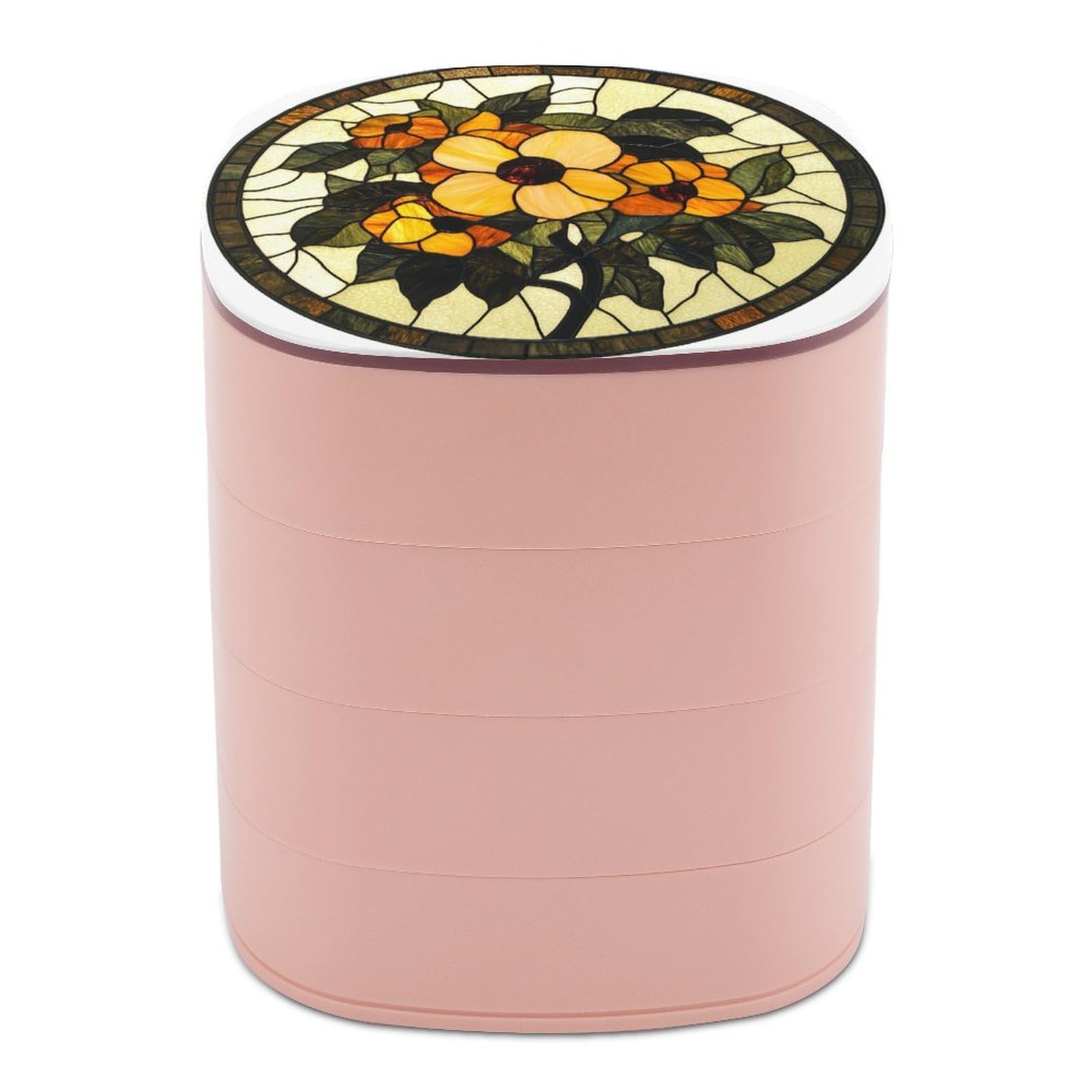 Jubonexis Stained Glass Yellow And Orange Flowers Jewelry Boxes for Women, Earring Holder Organizer Rotating Jewelry Organizer for Necklaces Bracelets Ring