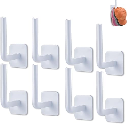 Paquete de 8 organizadores adhesivos para gorras de béisbol, organizador de sombreros de pared para gorras de béisbol, sin perforaciones,