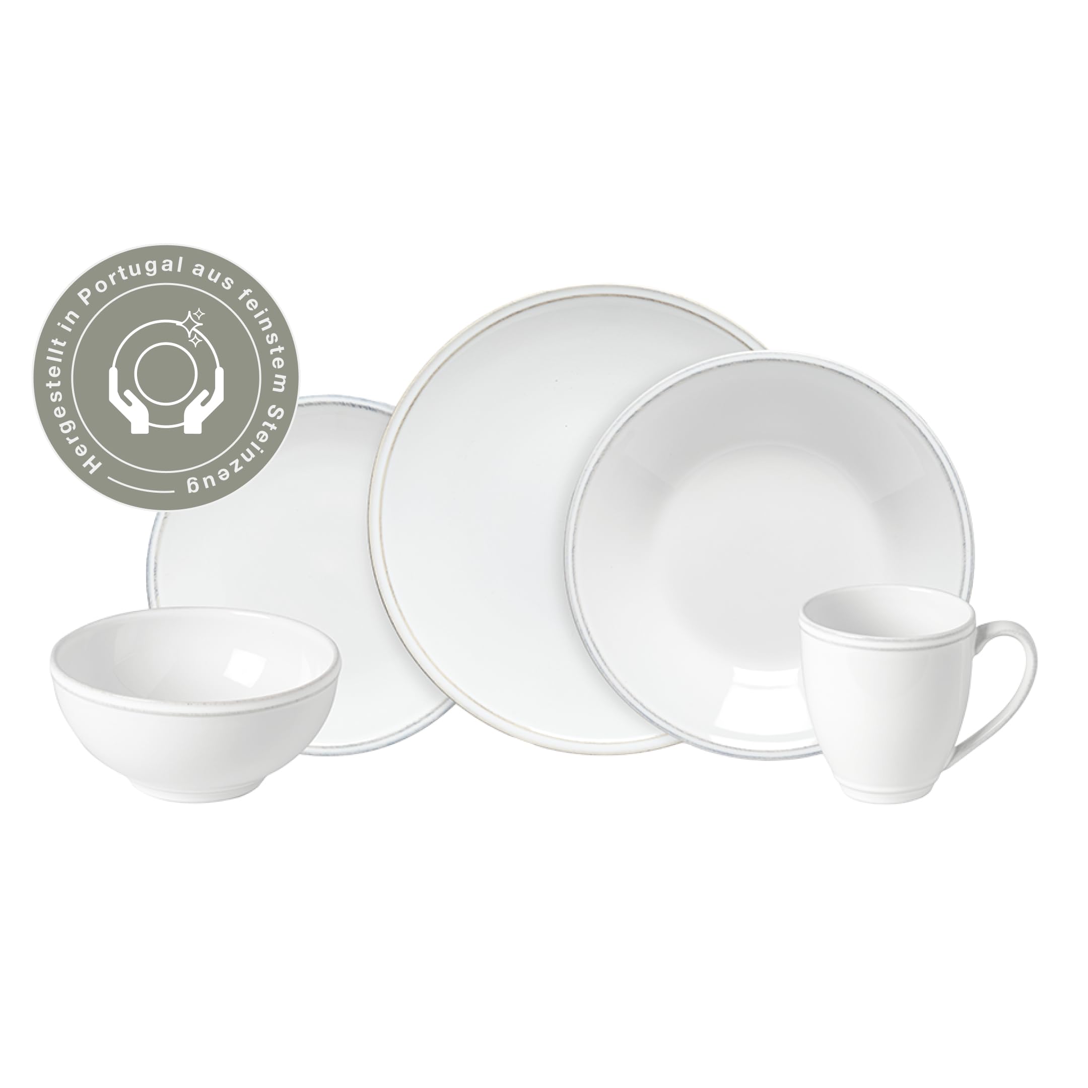 Costa Nova Geschirrset Friso: 30-teiliges Steinzeug-Set, Spülmaschinen-, Mikrowellen-, Ofen- & Gefrierfest, Komplettes Tafelservice für 6 Personen mit flachen & tiefen Tellern, Schalen & Tassen, Weiß