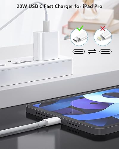 Miniatura 6 de Cargador rápido para iPad 10, cargador de tableta Apple de 20 W, bloque de carga de pared tipo C y cable USB C a C de 10 pies para iPad Pro 12.9