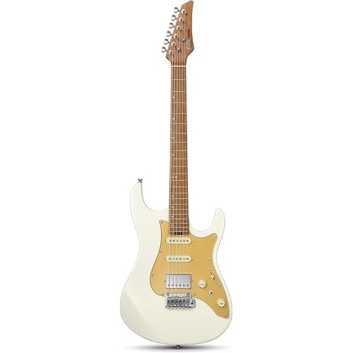 Donner 39 Inch Electric Guitar, DST-550 Solid Double-cut Poplar Body Electric Guitar for Intermediate & Pro Players, 7 Tone-switching Options & Tremolo Bridge, Bonus Bag, White