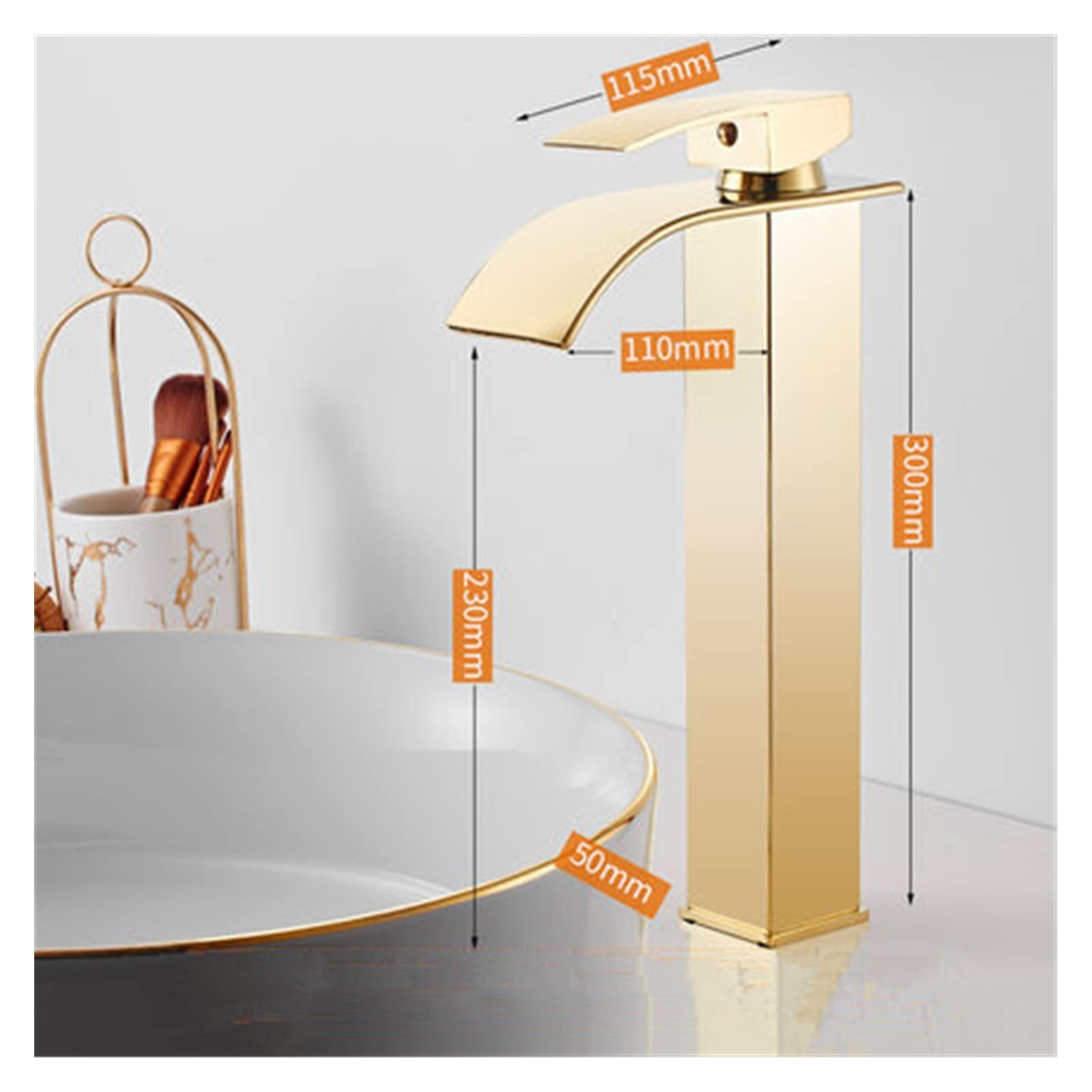 Flexible Swivel Tap, Basin Faucet Gold Waterfall Mixer Tap Brass Bathroom Hot and Cold Sink Faucet(Oranje)