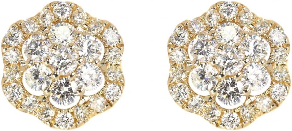 Yellow Gold Plated 925 Sterling Silver Screw Back Post Flower Cluster Honey Comb Set Hip Hop Iced 5A Cz Hypoallergenic Trendy Round Stud Circle Earrings