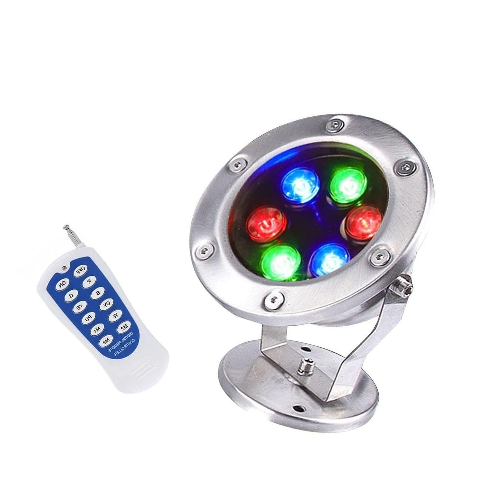 LED-Lampe für Ringbrunnen, Tauchbrunnen, LED-Leuchten unter Wasser mit 360° verstellbarem Winkel, tauchfähige Lichter aus Edelstahl, wasserdicht IP68 (Farbe: RGB + Fernbedienung, wenn