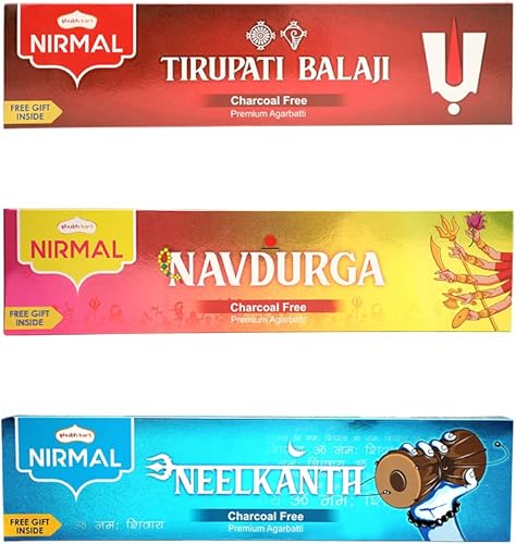 Shubhkart Varillas de incienso prémium - Paquete de 3 inciensos, 210 varitas Neelkanth, Navdurga y Tirupati Balaji