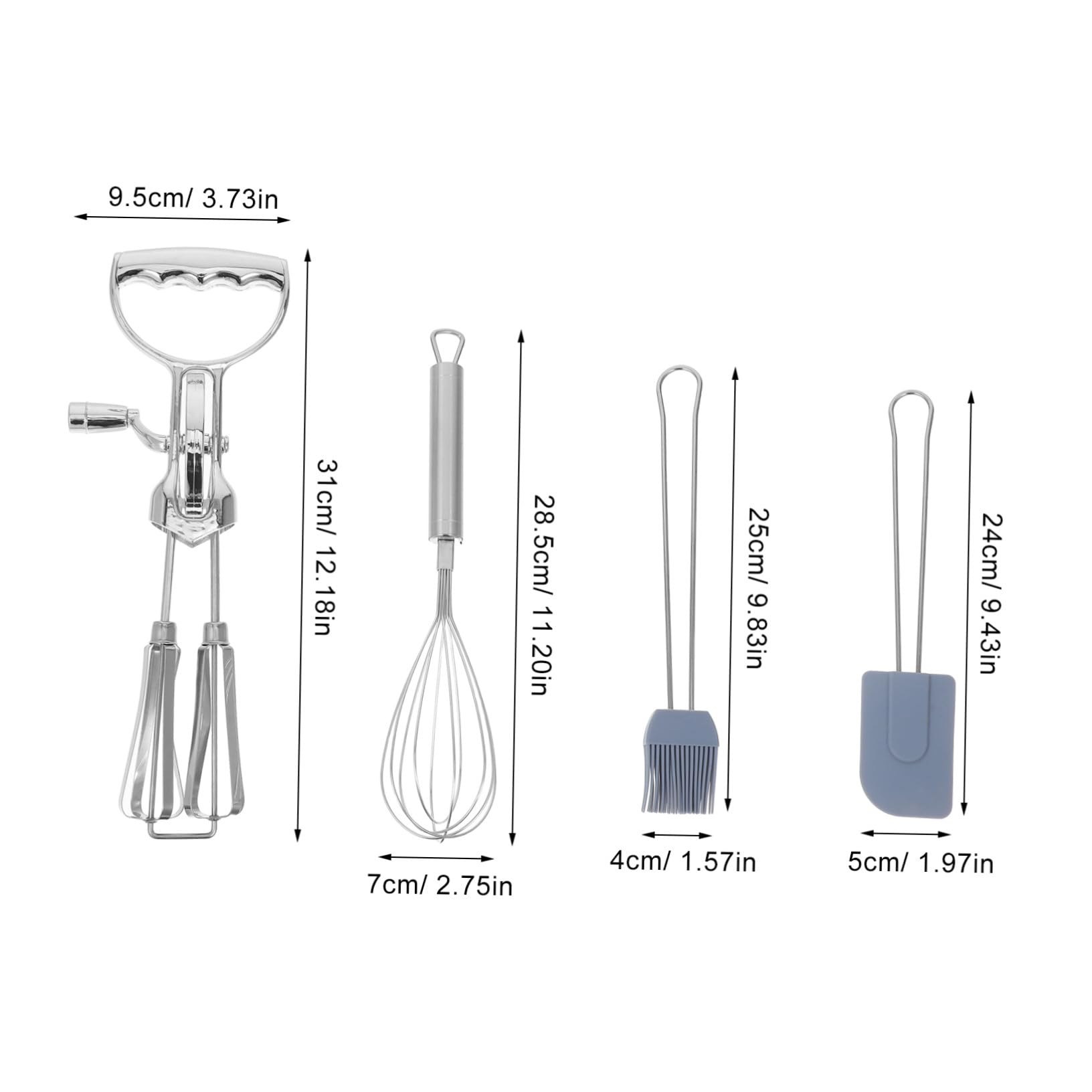 OUNONA 4 Stück Handlicher Manuelles Rotations-eierschläger-set mit Edelstahl-schneebesen Hitzebeständiger Silikonbürste und Spatel Vielseitiges Küchenwerkzeug für Backen Teigmischen und