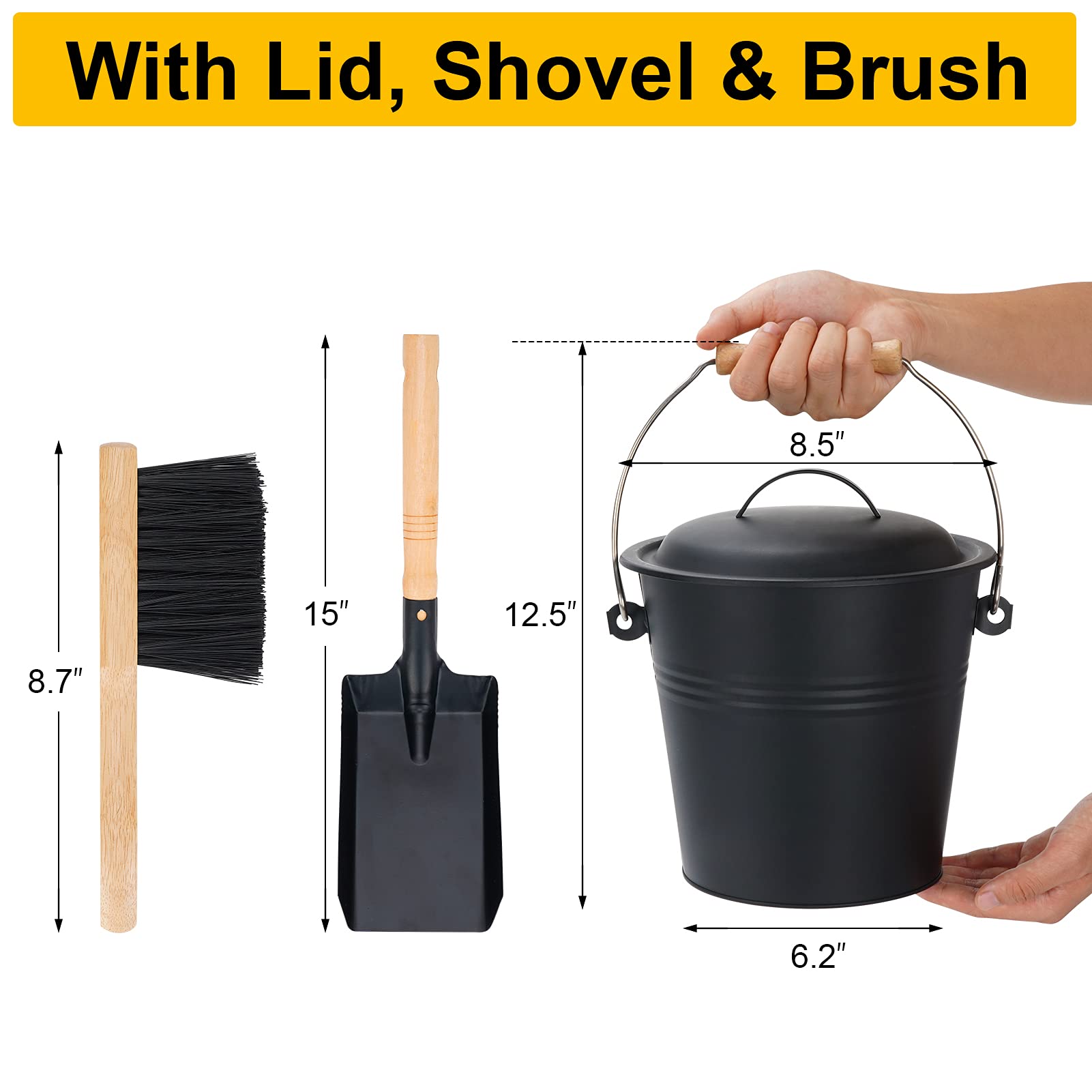 Buy Mini Ash Bucket with Lid, 1.5Gallon Pail with Shovel and Hand