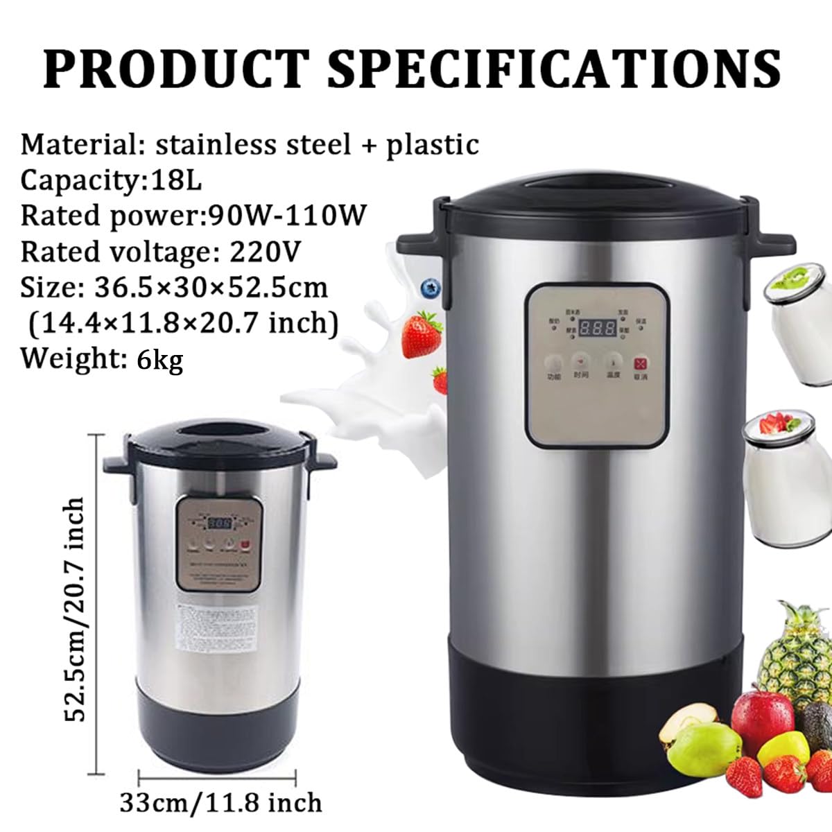 Máquina de fermentación eléctrica 12L/18/L Yogurt Maker Home DIY Yogurt Container Fermentador para Yogur, enzimas, Masa, vinagre de Frutas - Uso Comercial en Barra doméstica,18L