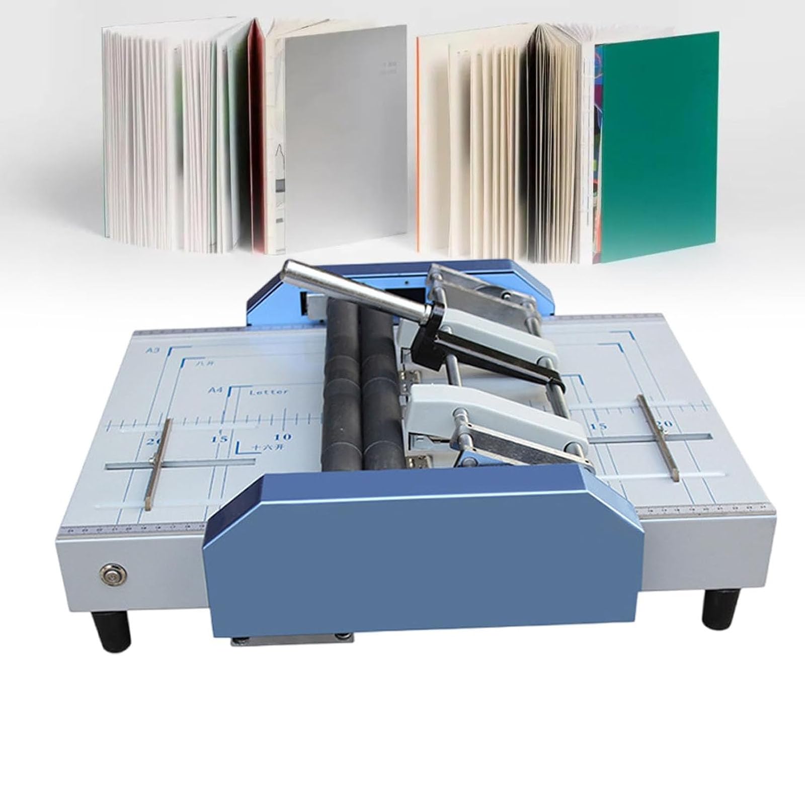 JOSBY Machine À Relier Électrique À 5 Aiguilles, Machine Automatique À Relier Les Livres, avec Règle De Positionnement Mobile, Outil De Reliure À 5 Points De Pression, pour Papier A3 Blue