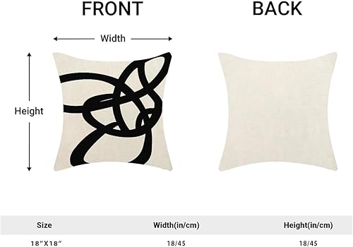 Miniatura 2 de Fundas de cojín en blanco y negro de 45x45 cm, juego de 2, geométricas, abstractas, arte moderno de línea, estilo minimalista, fundas de cojín