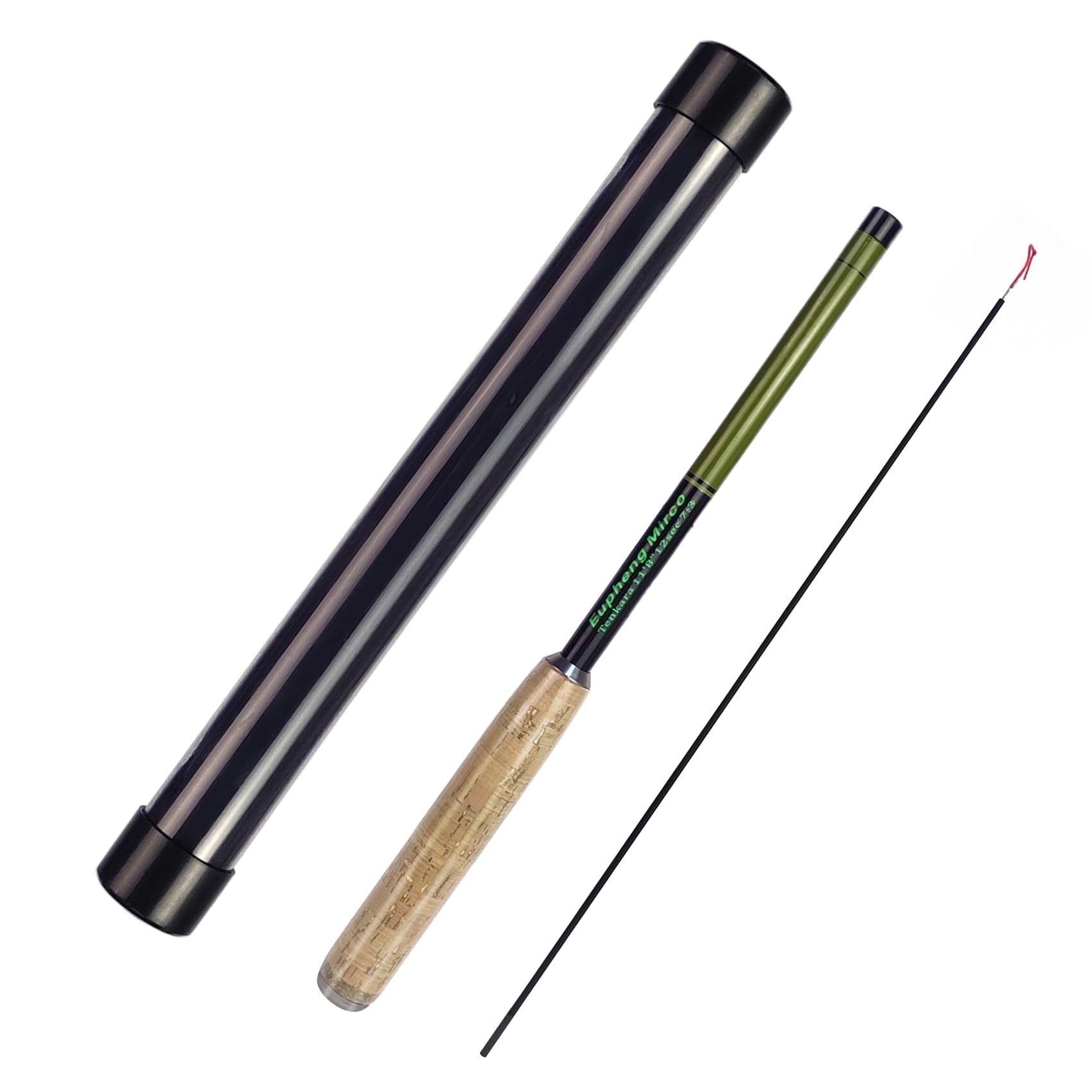 Eupheng Tenkara Fishing Rod, Black and Green, Portable Design with Cork Handle, Travel Case