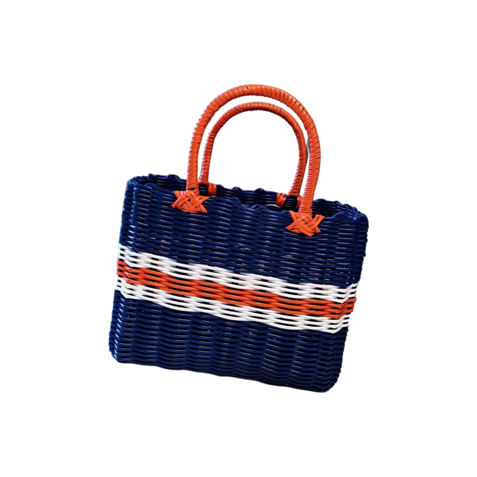 Stylish Handwoven PVC Bag for Travel, Grocery Shopping, and Outdoor Activities, Lightweight Fashionable Outdoor Meal Basket
