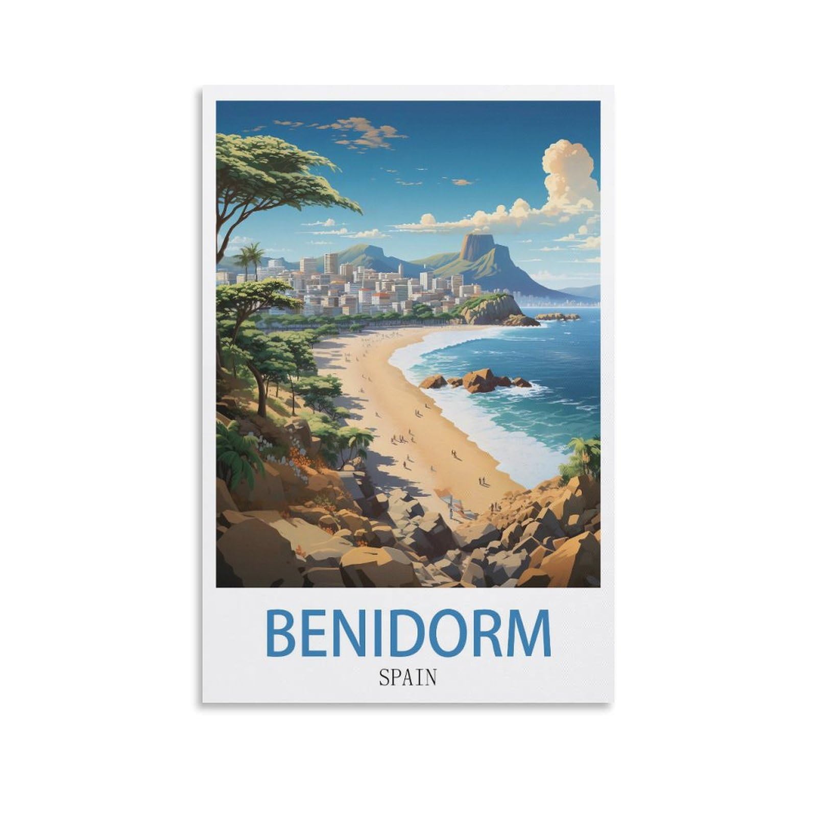 LCYNNH Benidorm Spain Vintage Travel Posters Lake 08x12inch(20x30cm) Print Poster Home Bathroom Bedroom Office Living Room Decor Canvas Poster