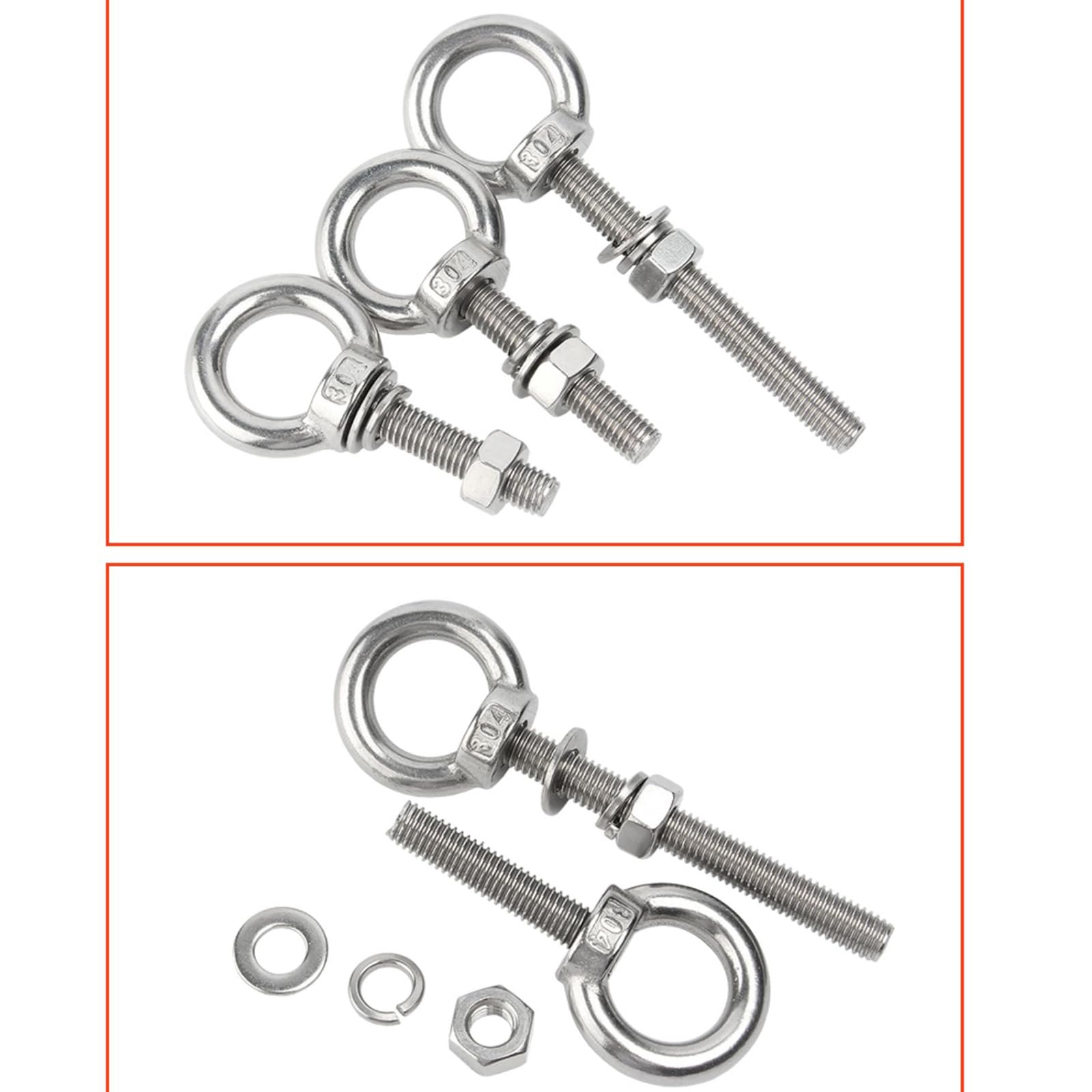 Pernos de ojo Pernos de argolla, Pernos de argolla de alta resistencia, Pernos de argolla de acero inoxidable 304 M16 Kit de pernos de argolla con anillo de elevación de rosca macho con tuercas de seg