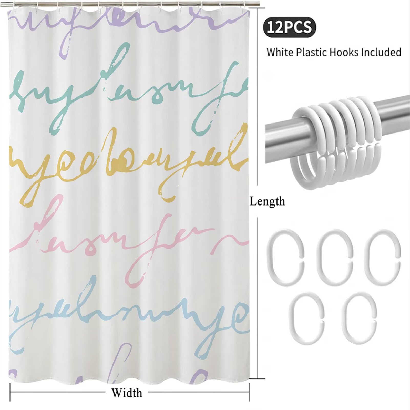 Rideau de Douche 180x220 cm - Tissu Polyester Imperméable Anti-Moisissure - 12 Anneaux Inclus - Ourlet Lesté pour Stabilité - Lavable en Machine - Idéal de Baignoire et Douche - Simple & Coloré Y1#524