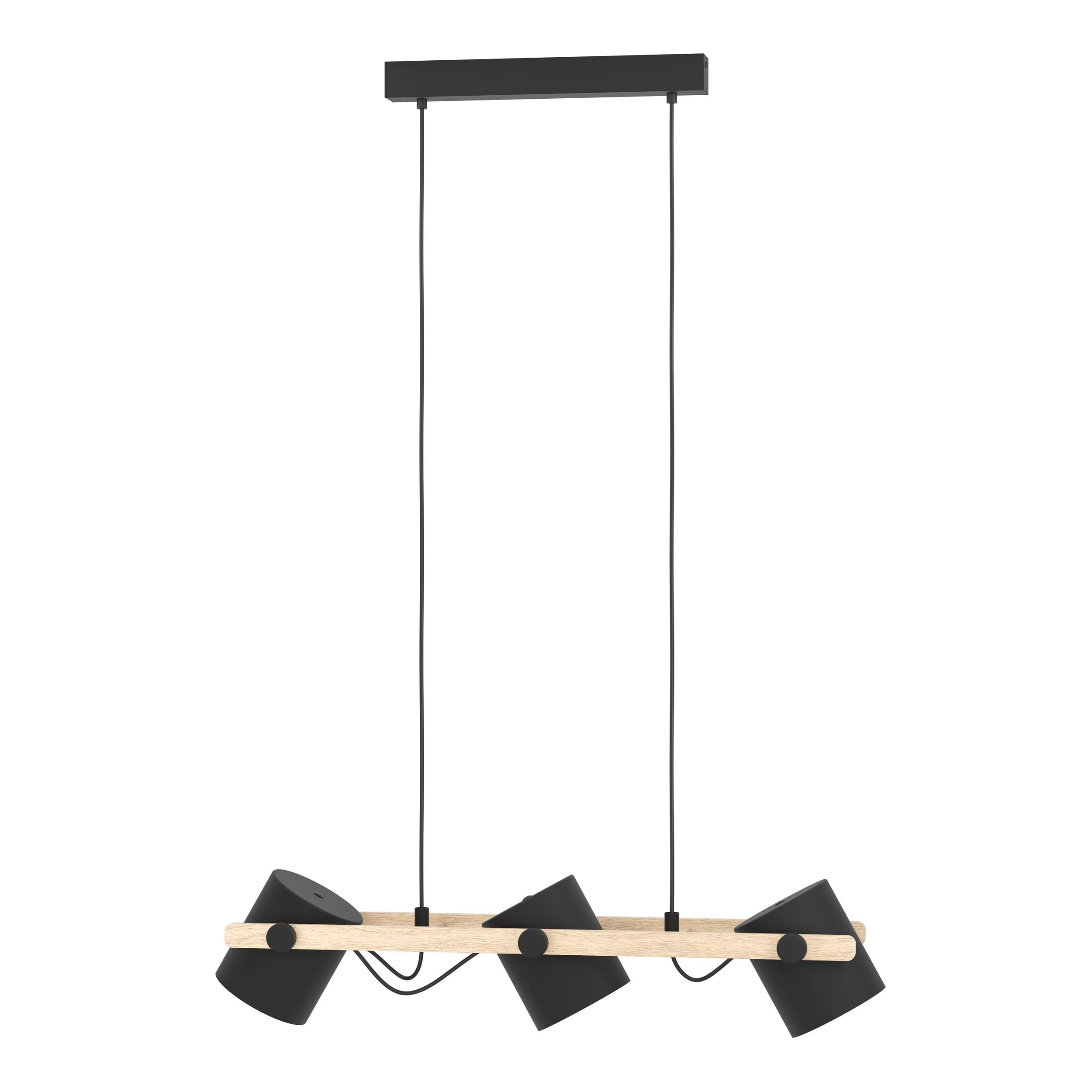 EGLO HORNWOOD żyrandol w stylu vintage, 3 płomienie, industrialny design, lampa wisząca w stylu retro, stal i drewno, czarny, kremowy, brązowy, certyfikat FSC, oprawka E27