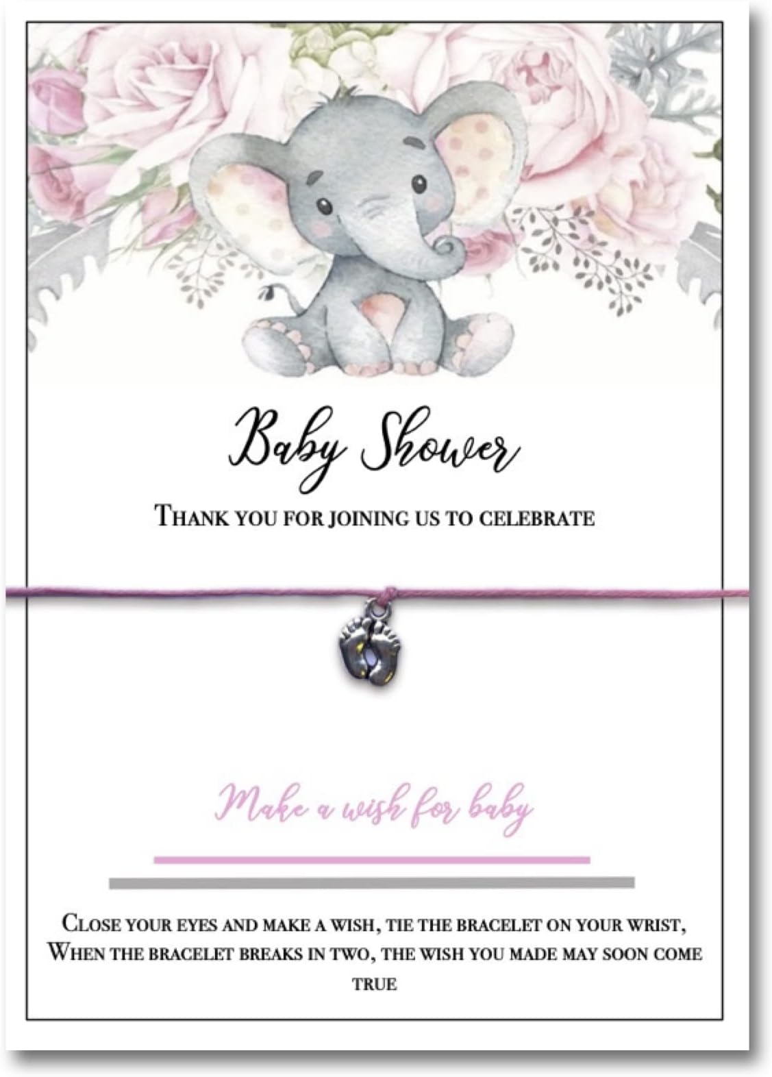 Just A Little Something 10X Baby Shower Wish bracelet | Baby Shower favour | gift | thank you for coming | Pink | Elephant