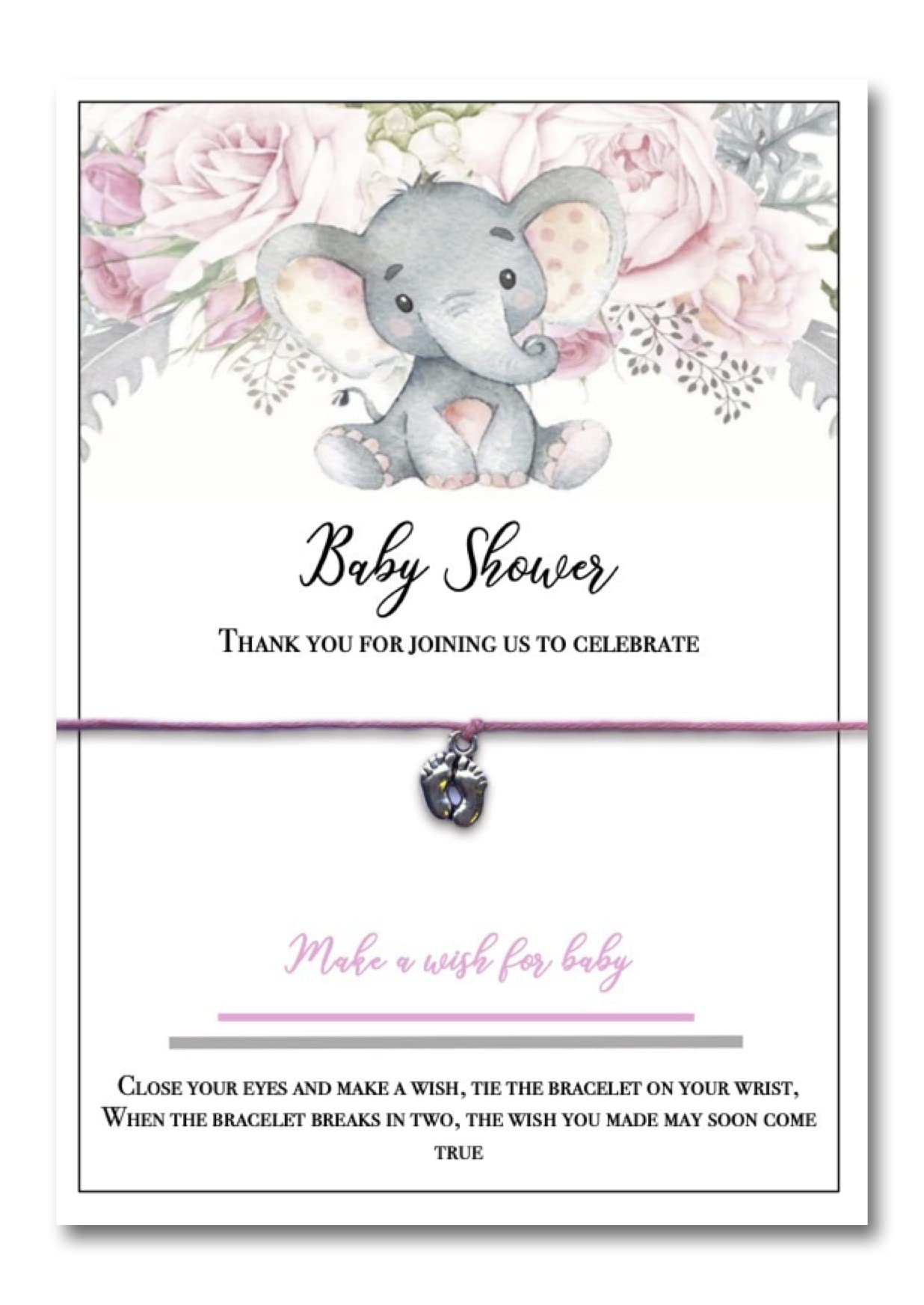 Just A Little Something 10X Baby Shower Wish bracelet | Baby Shower favour | gift | thank you for coming | Pink | Elephant