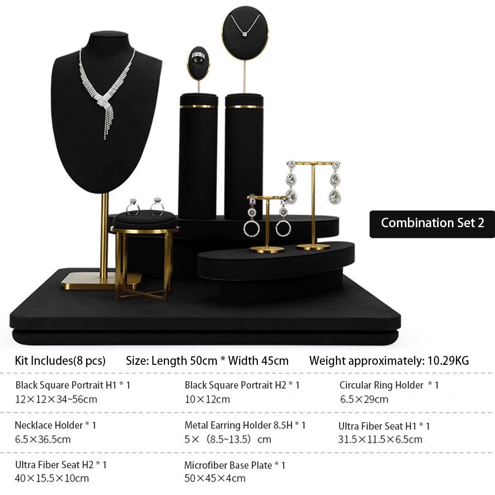 Schmuckaufbewahrung Schmuckdisplay-Set aus schwarzem Samt und Metall, 3 Kombinationen(Klein)