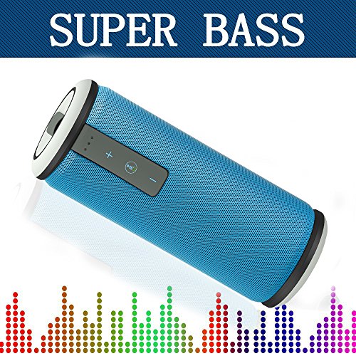 Bluetooth Speaker Powerful Bass, IPX4 Waterproof Wireless Speakerphone with Microphone for Clear Hands-Free Call, CSR Stable Signal, 16 Hours Streaming time, AUX Line-in Audio - Basstyle TB-26S Blue