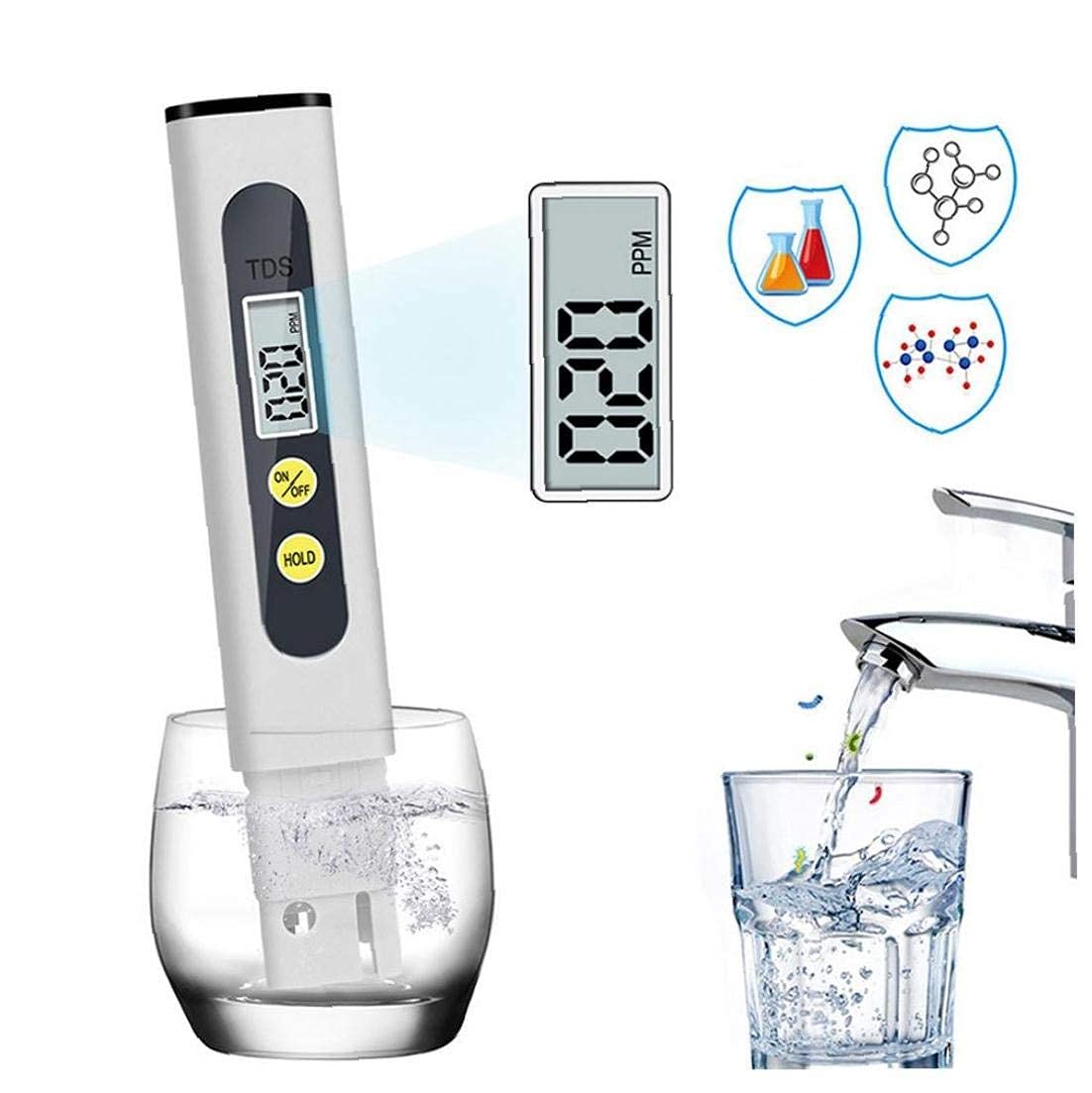 Display LCD del misuratore di Test di qualità dell'Acqua con la Penna di Prova a Due Tasti 0-9990 PPM Campo di misurazione 1 PPM Risoluzione 2% Precisione di Lettura del 2%