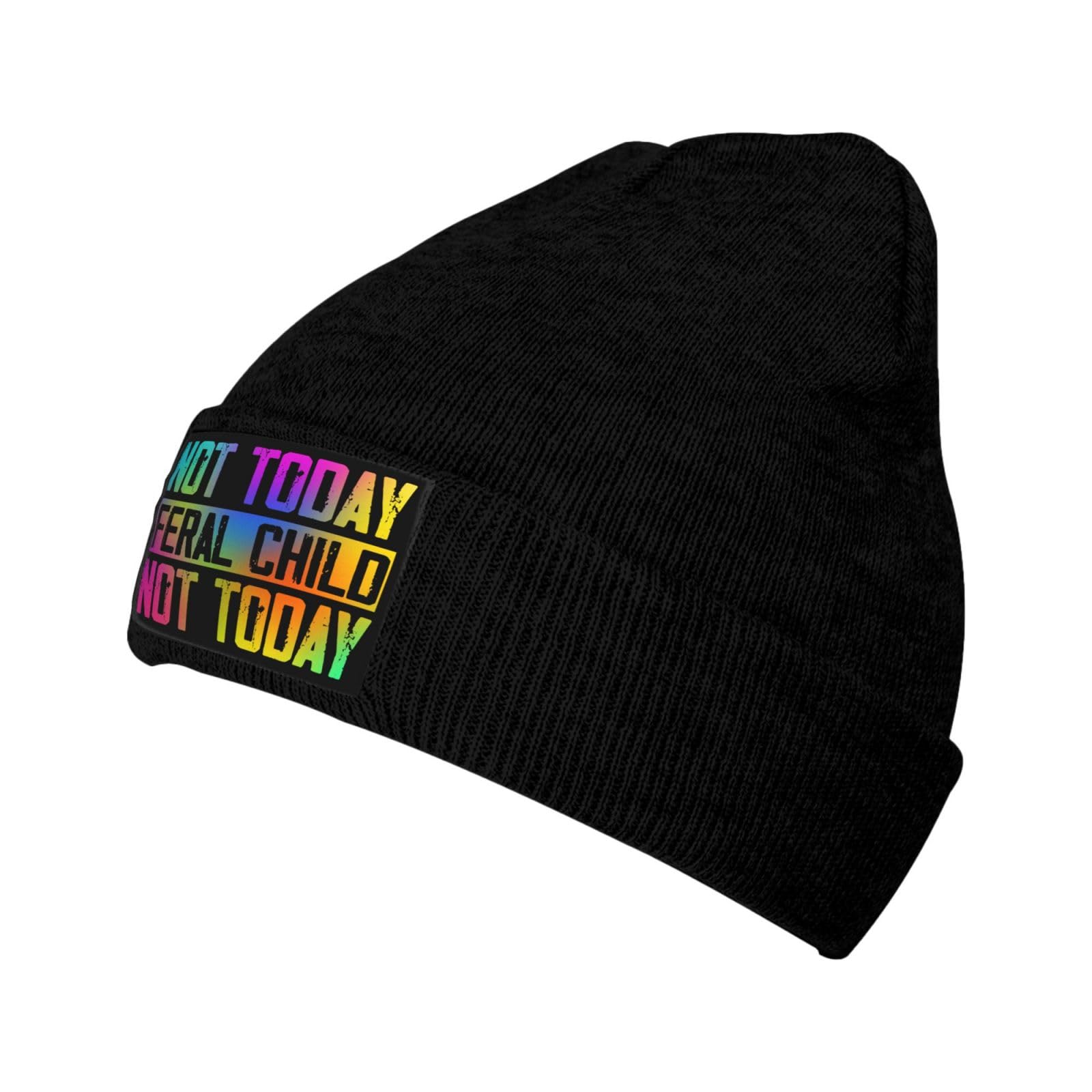 Not Today Feral Child Funny Beanie Cap Knit hat Black