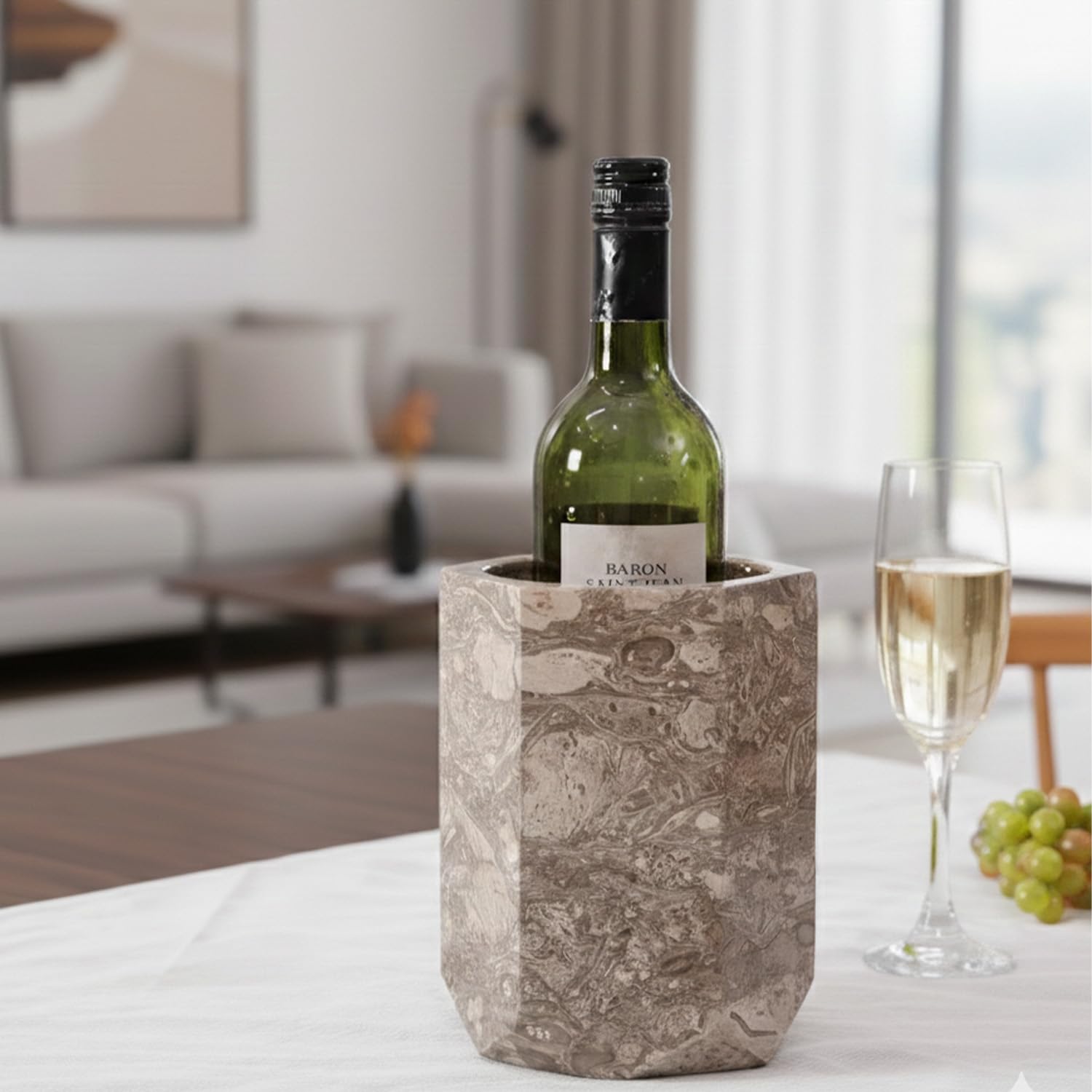 Oceanic - Cubo enfriador de vino de mármol de 6.5 pulgadas, hecho a mano, 750 ml, enfriador de botellas de vino y enfriador de champán para fiestas, cocina, carrito de bar, decoración para enfriar y
