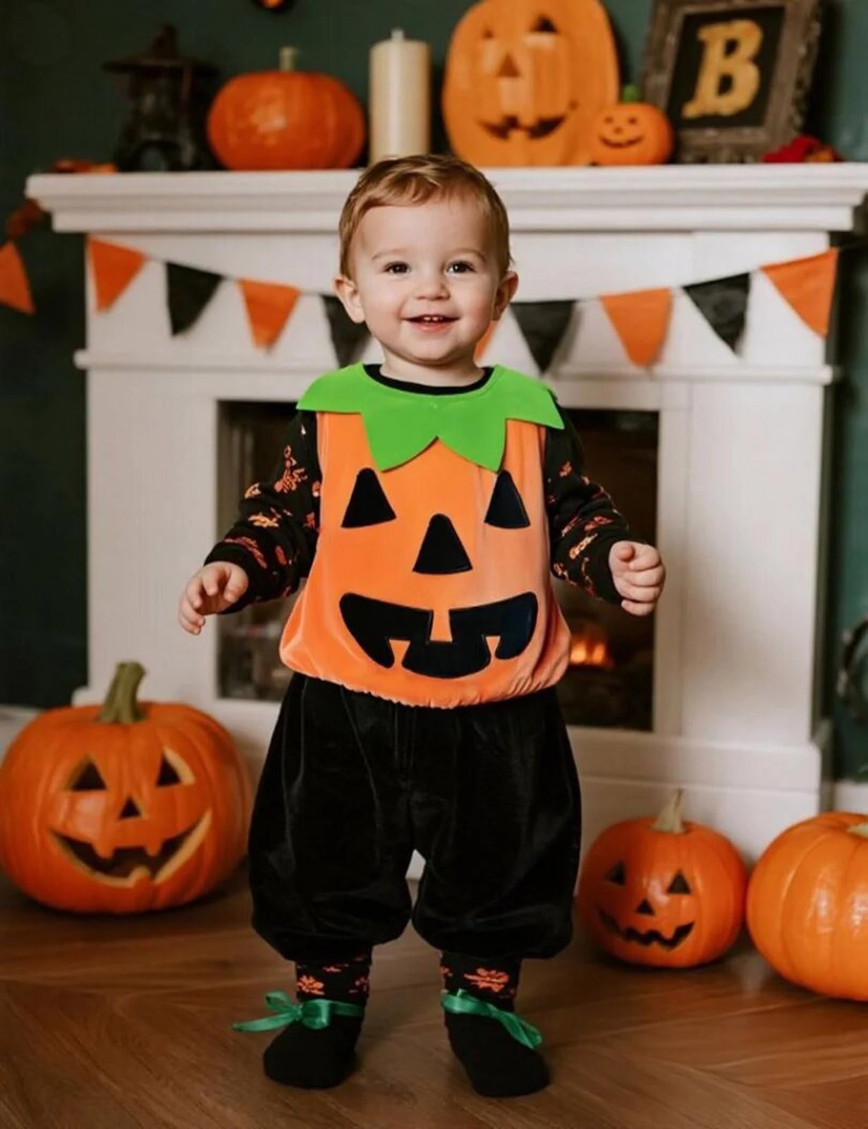 MOMBEBE COSLAND Baby Pumpkin Costume Halloween Costumes for Kids Overalls Outfits 0-6 Months, 2pcs-pumpkin - Image 2