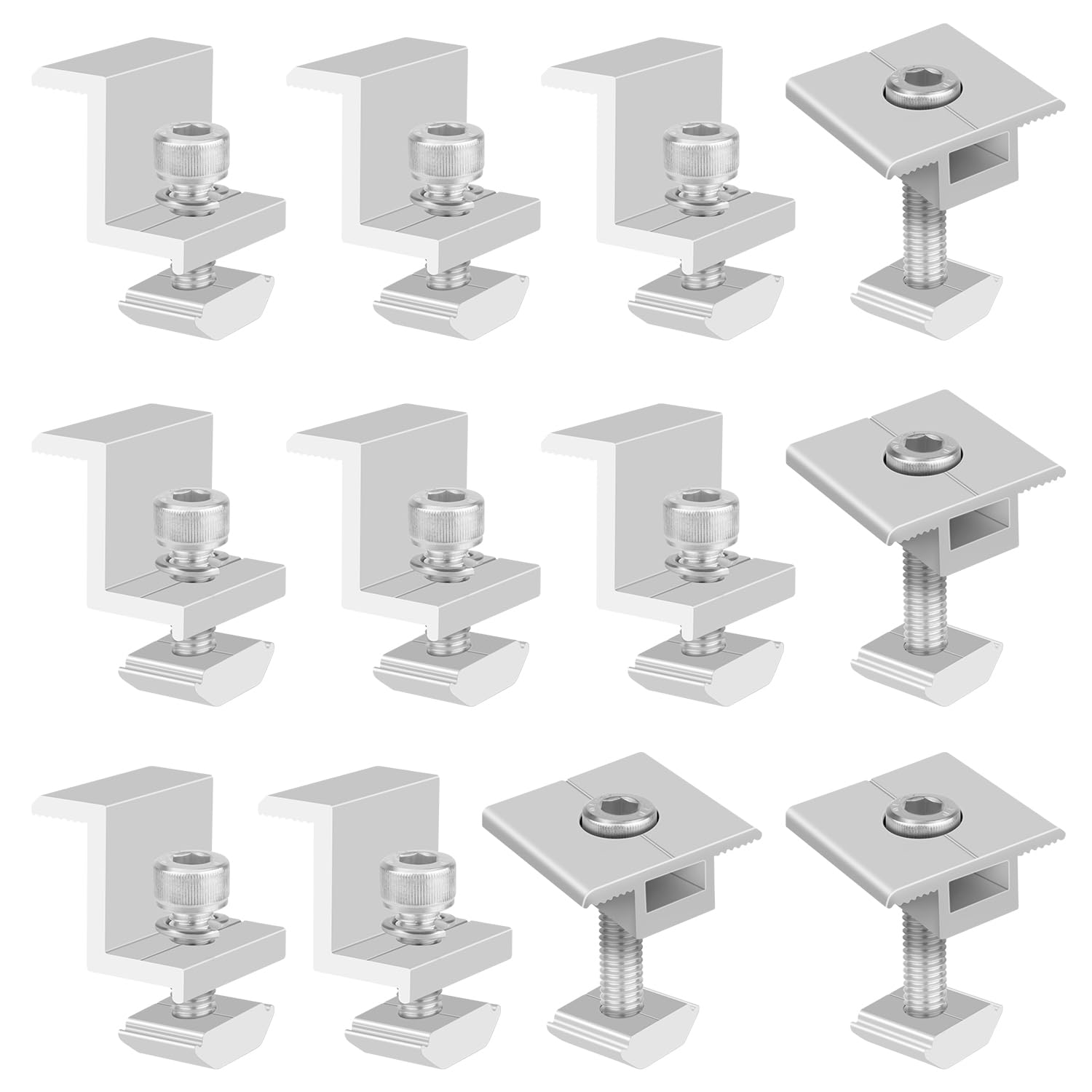 Wiseten 12 sztuk uchwytów do modułu solarnego, zaciski końcowe 30 mm, zaciski środkowe, 8 paneli słonecznych Z, zacisk krawędziowy + 4 regulowane zaciski modułowe w kształcie litery T do oprawionego