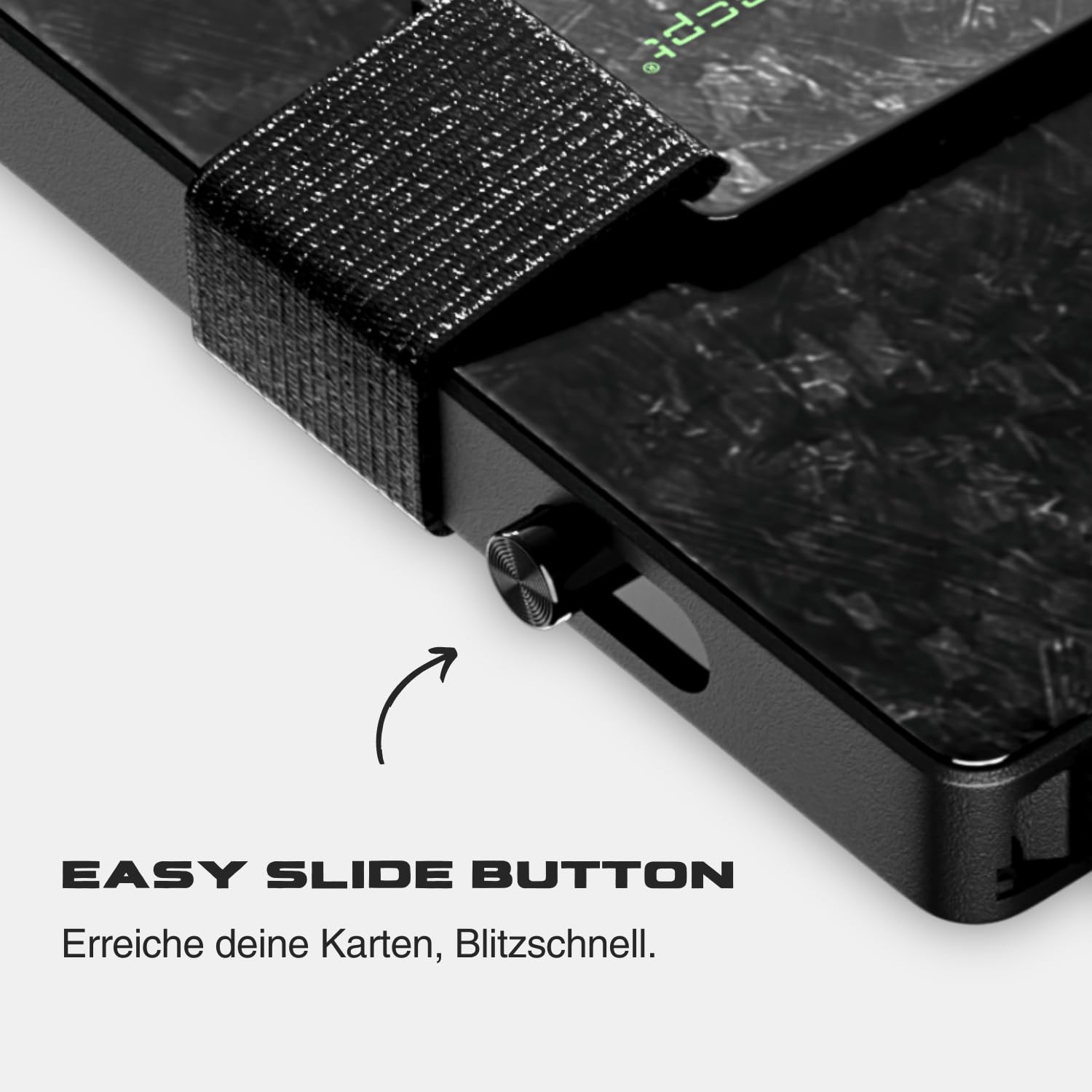 Forged Carbon Kartenetui mit RFID Schutz für Herren | Pop Up Geldbeutel für Kreditkarten | Smart Kreditkartenetui mit Band für Geldscheine | Hochwertiger Aluminium Rahmen in Schwarz