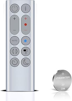 PZL New Replacement Remote Control for Dyson HP7C HP04 HP05 HP06 HP07 HP09 HP4A HP4B Hot + Cool Fan/Heater - with Battery, Without Magnetic Function, Silver