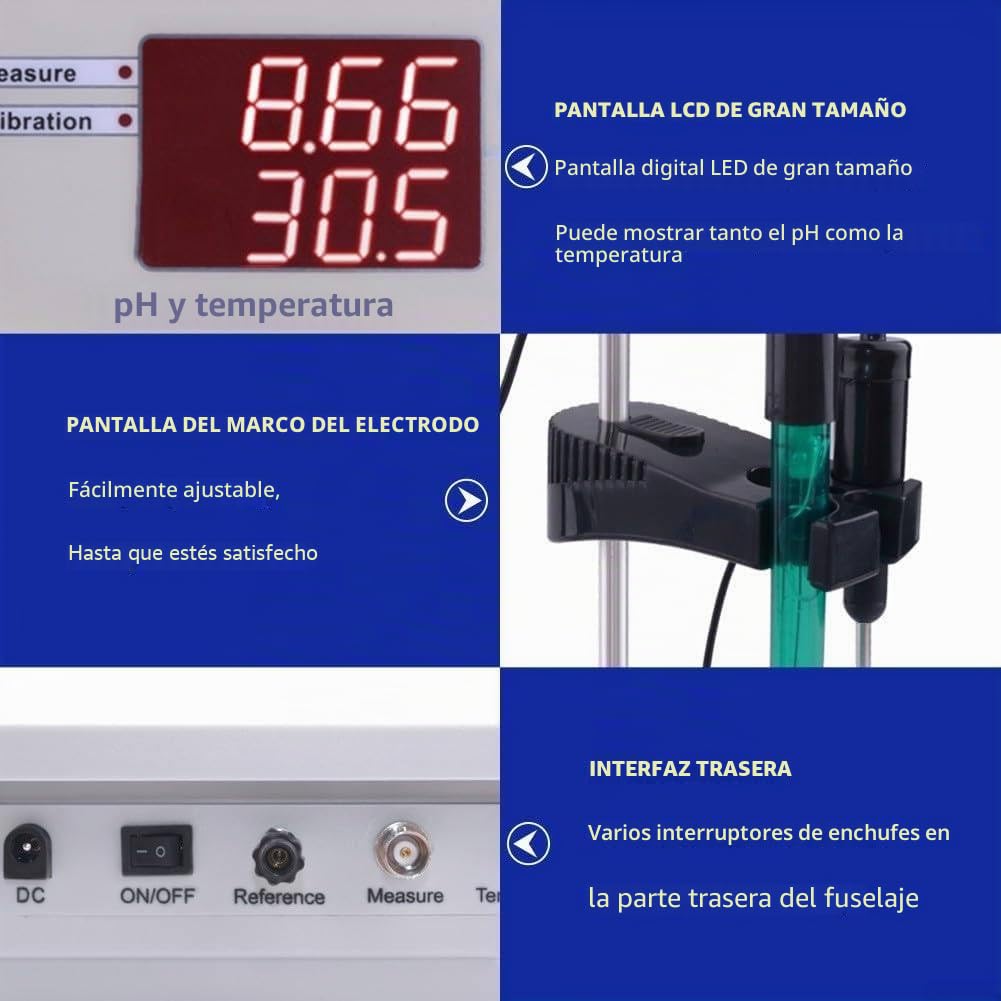 PHmetro de laboratorio de mesa, probador de acidez y alcalinidad PH de laboratorio, medidor de pH de mesa con calibración automática de la acidez 2 en 1, apto para ambiente, laboratorio y