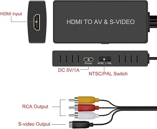 Miniatura 3 de LVY Convertidor HDMI a SVideo Adaptador HDMI a RCA, adaptador de convertidor de audio y video RL compatible con 1080P compatible con PS3PS4, Xbox,