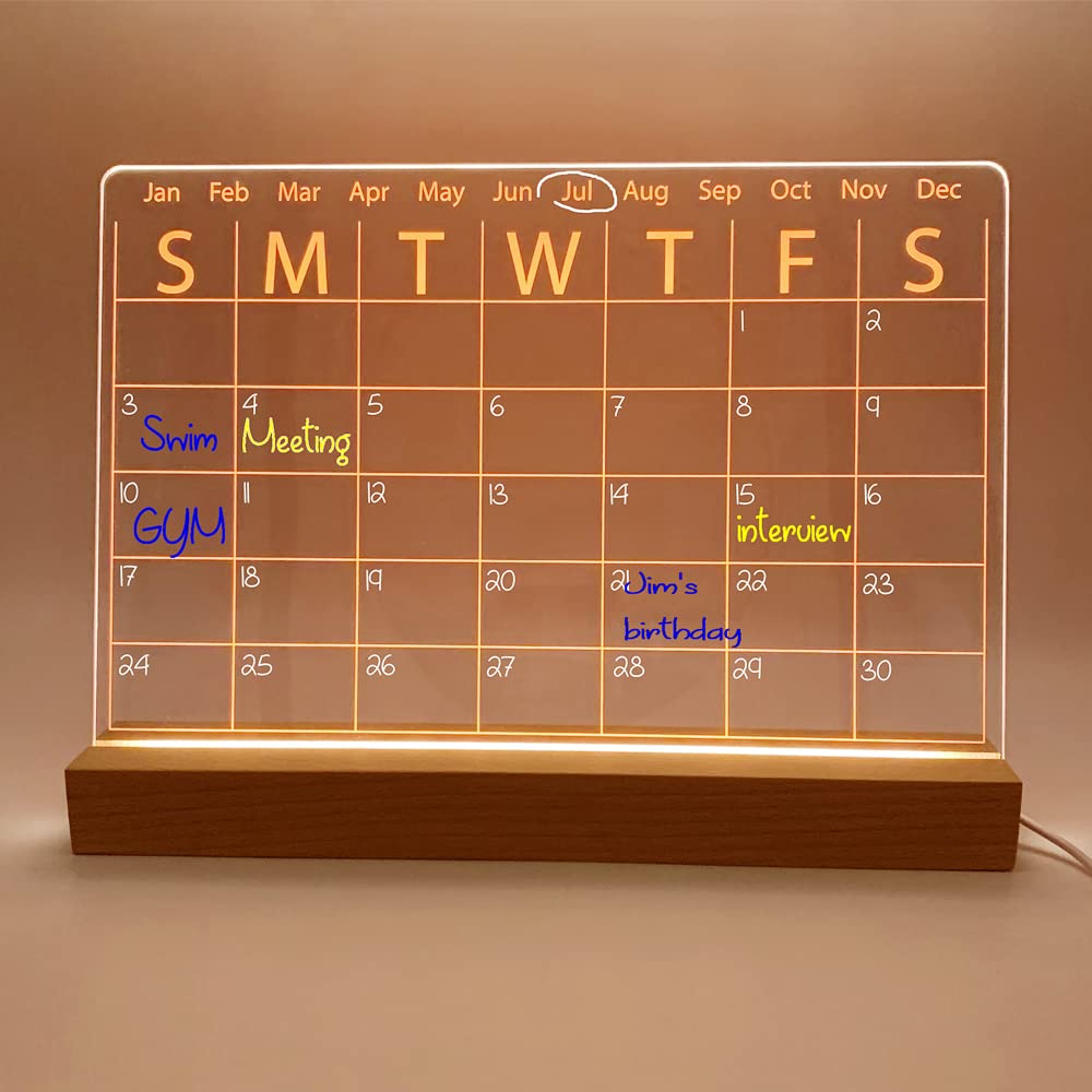 Amazon.com : Windgro Acrylic Dry Erase Calendar Whiteboard with Light Up  Wood Holder Office Desk White Board Monthly Calendar to Do List Planning  Boards : Office Products