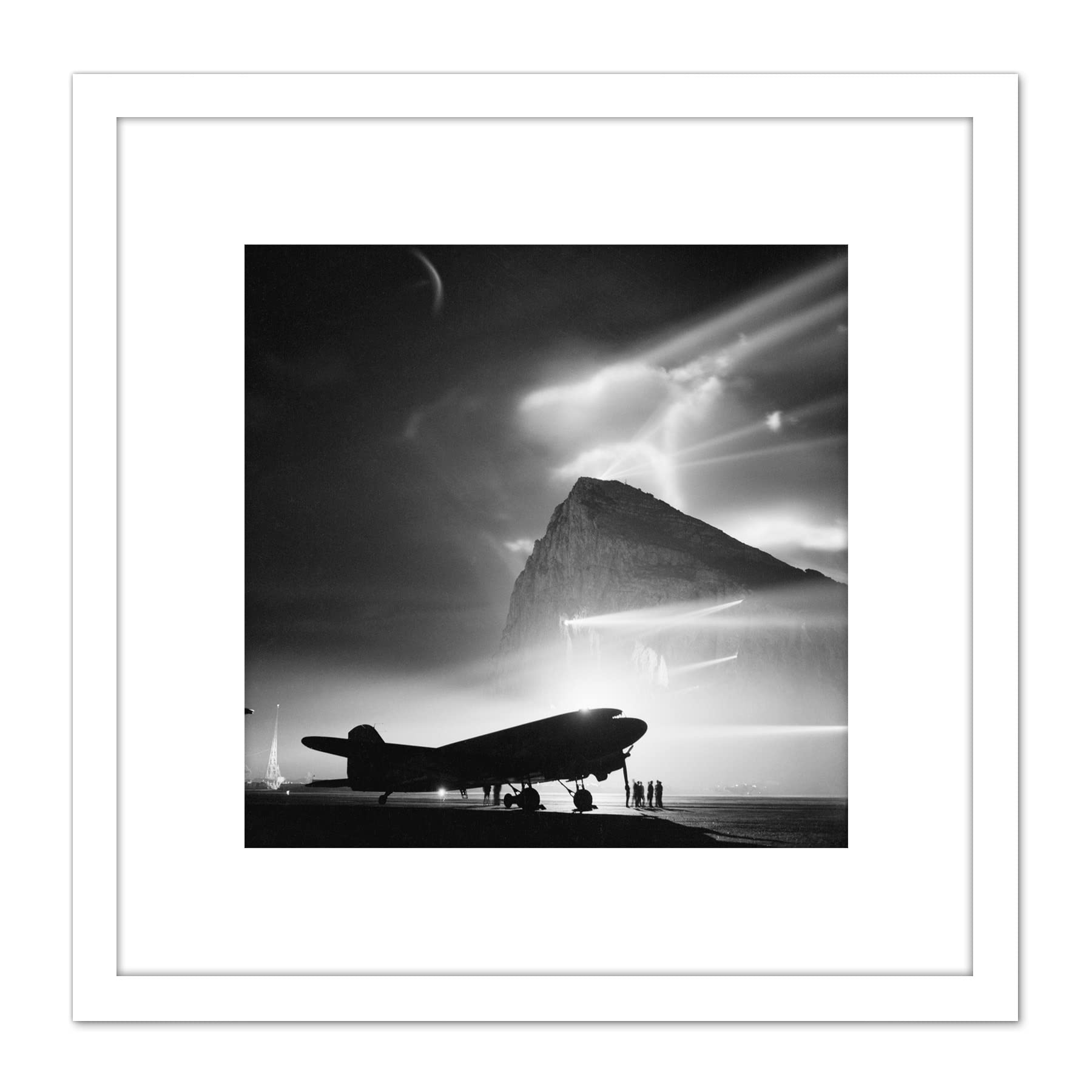 Artery8 War WWII UK Douglas Dakota Aircraft Rock Gibraltar Photo 8X8 Inch Square Wooden Framed Wall Art Print Picture with Mount