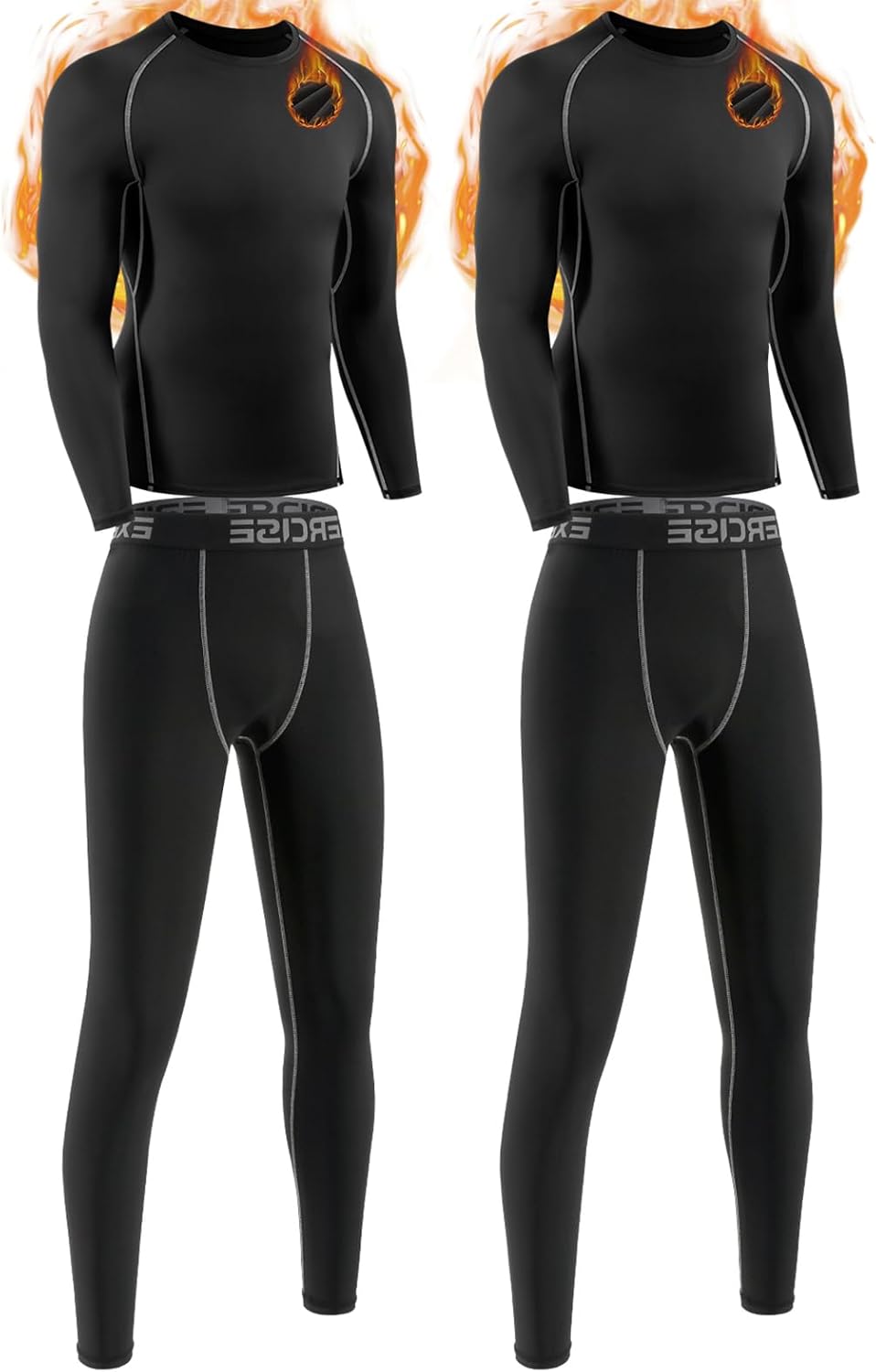 2 Packs Boys Thermal Underwear Set Boys Compression Set Athletic Kids Thermals Top and Bottom Baselayer Sets