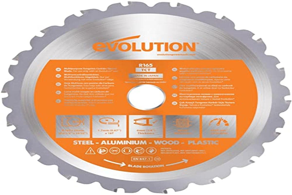 Evolution Power ToolsR165TCT-18CS (Rage) Multi-Material TCT Blade Cuts Wood, Metal and Plastic, 165 mm