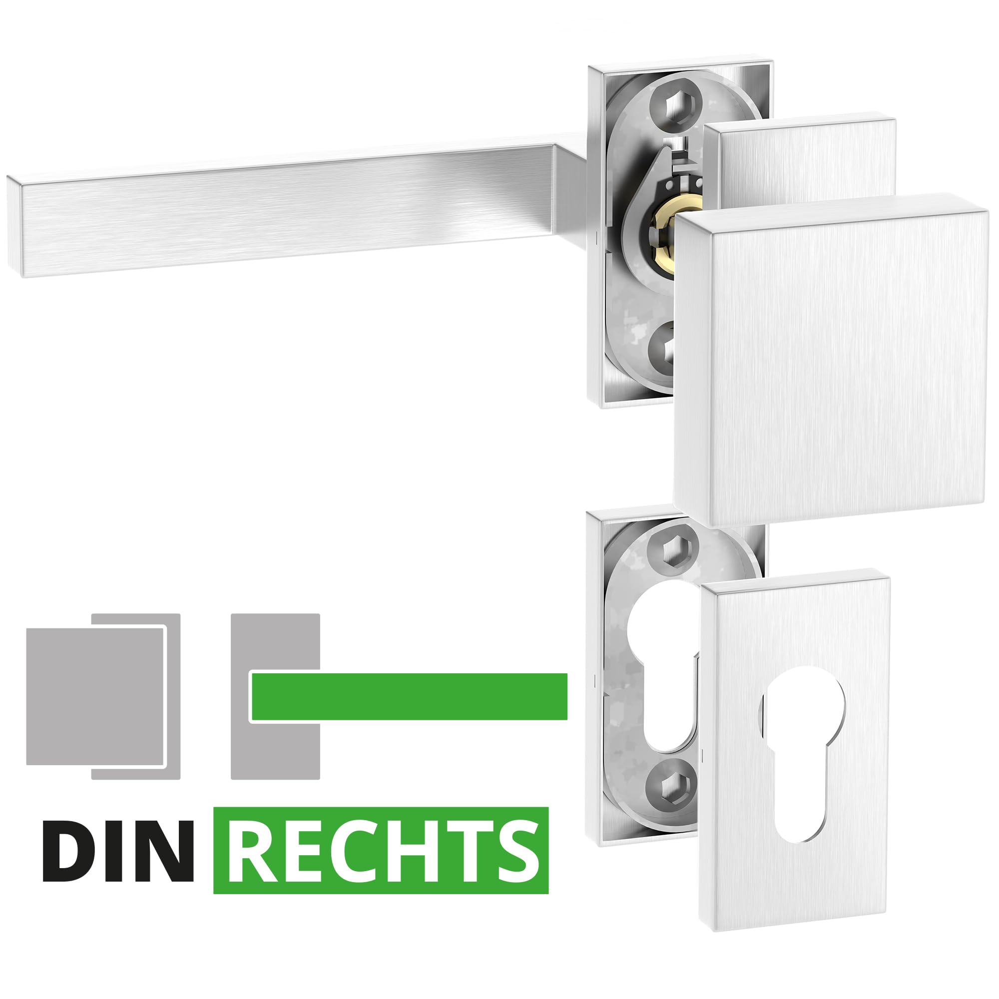 ERGO line CUBE Rechts, Profiltür-Drückergarnitur mit Festem Türknopf, Oval-Rosette, Edelstahl Eckig Türbeschlag, PZ-Rosette, Rosettengarnitur für Rahmentüren, Schmalrahmenbeschläge